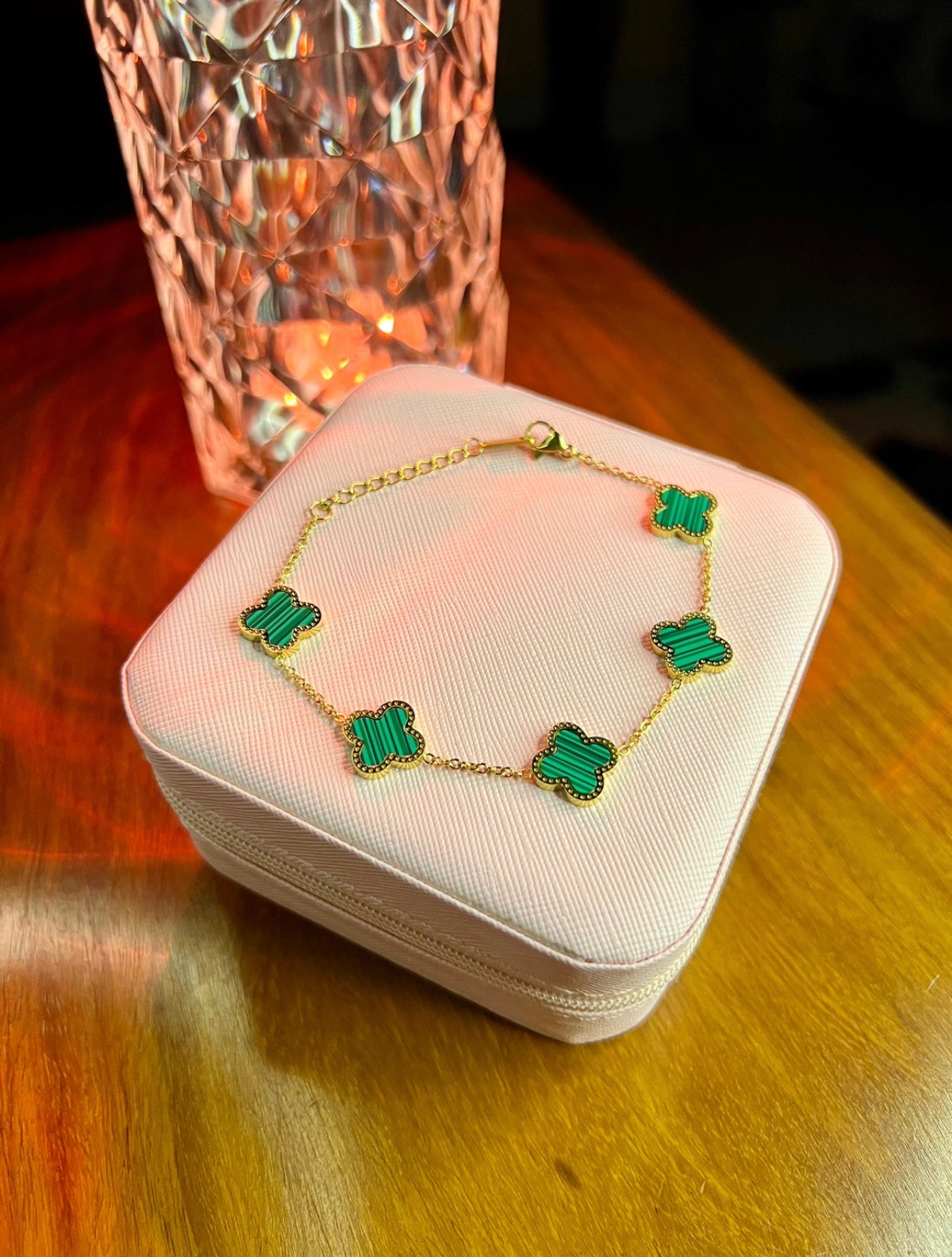 Premium Quality Stainless Steel 18k Five Clover Green Bracelet