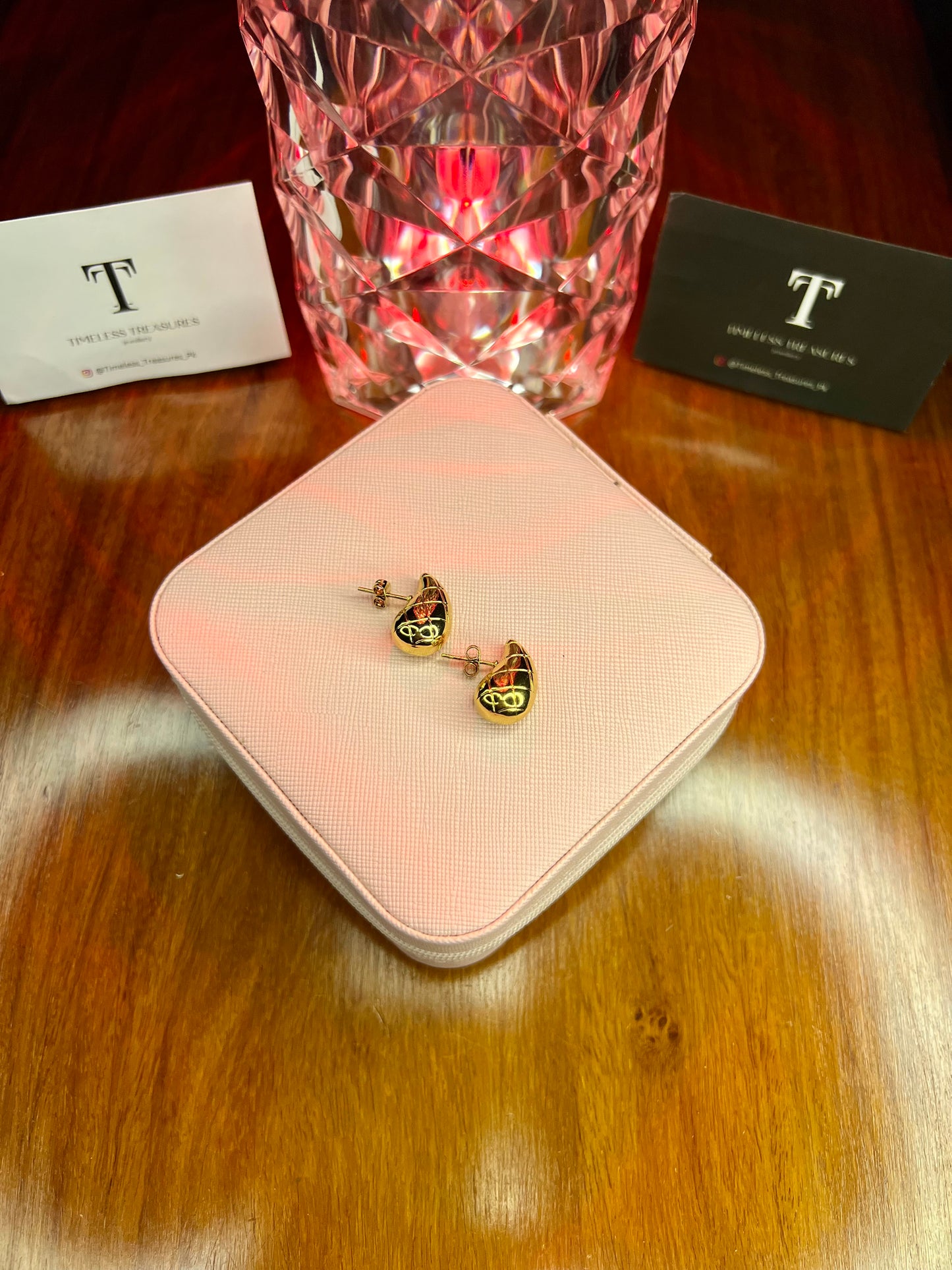 Premium Quality Stainless Steel 18k Textured Drop Gold EarStuds