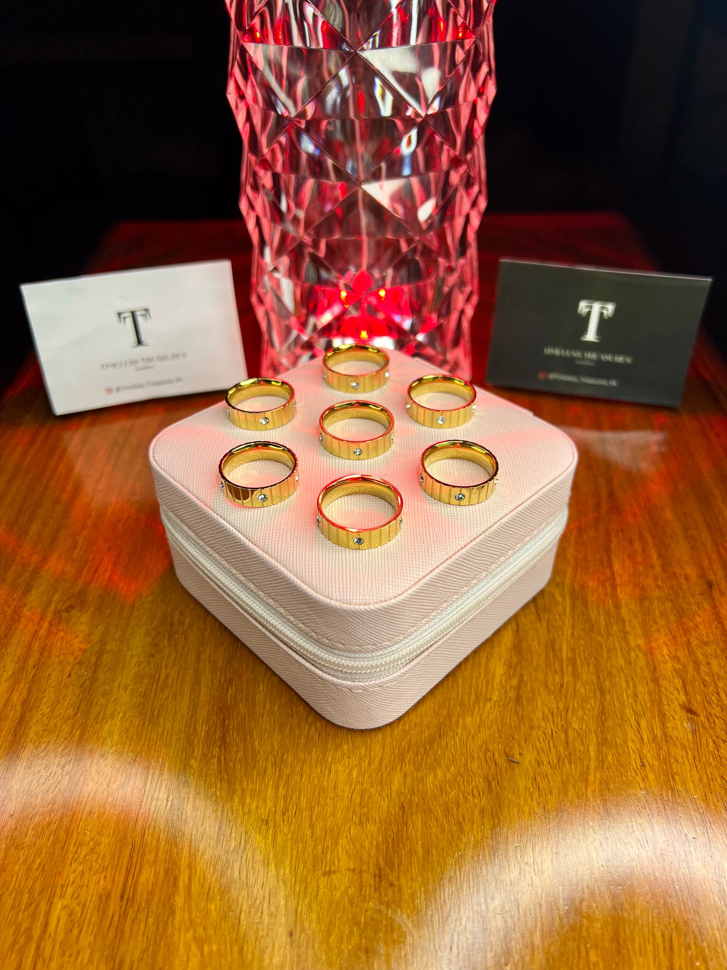 Premium Quality Stainless Steel 18k Ribbed Solitaire Band