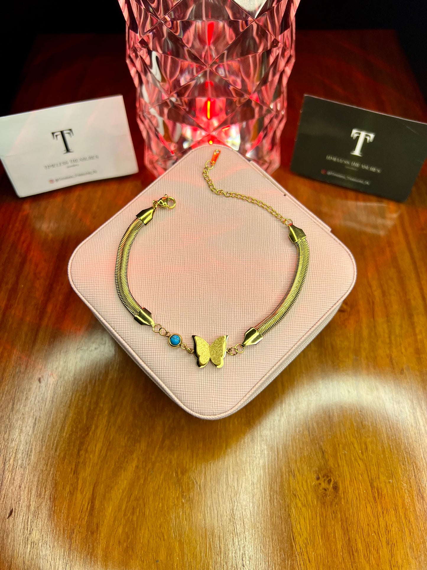 Premium Quality Stainless Steel 18k Butterfly High Quality Snake Chain Bracelet