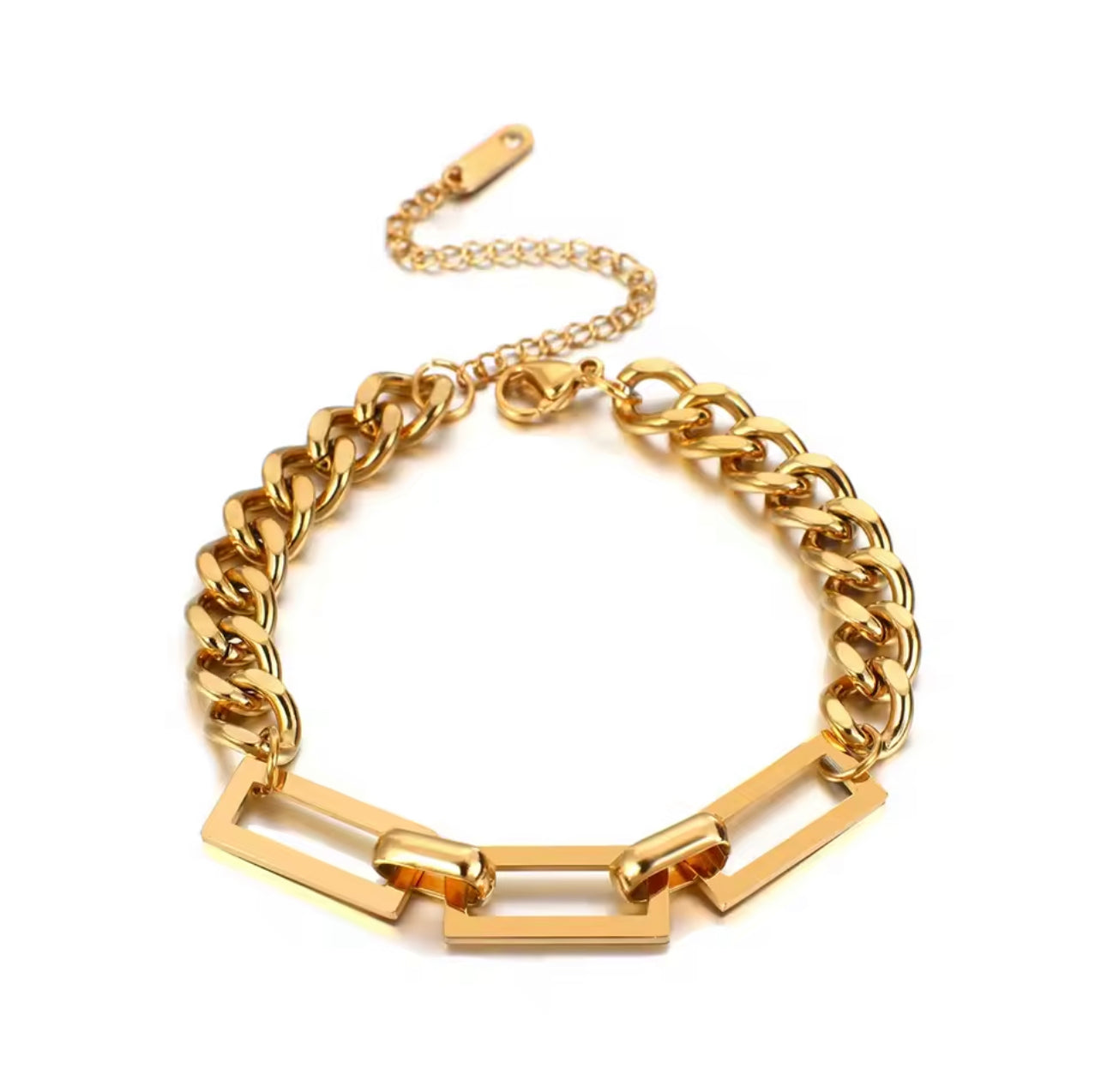 Premium Quality Stainless Steel 18k Gold Square Link Chain Bracelet
