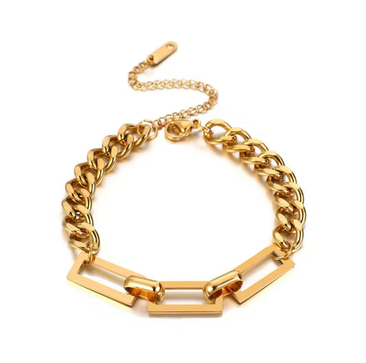 Premium Quality Stainless Steel 18k Gold Square Link Chain Bracelet