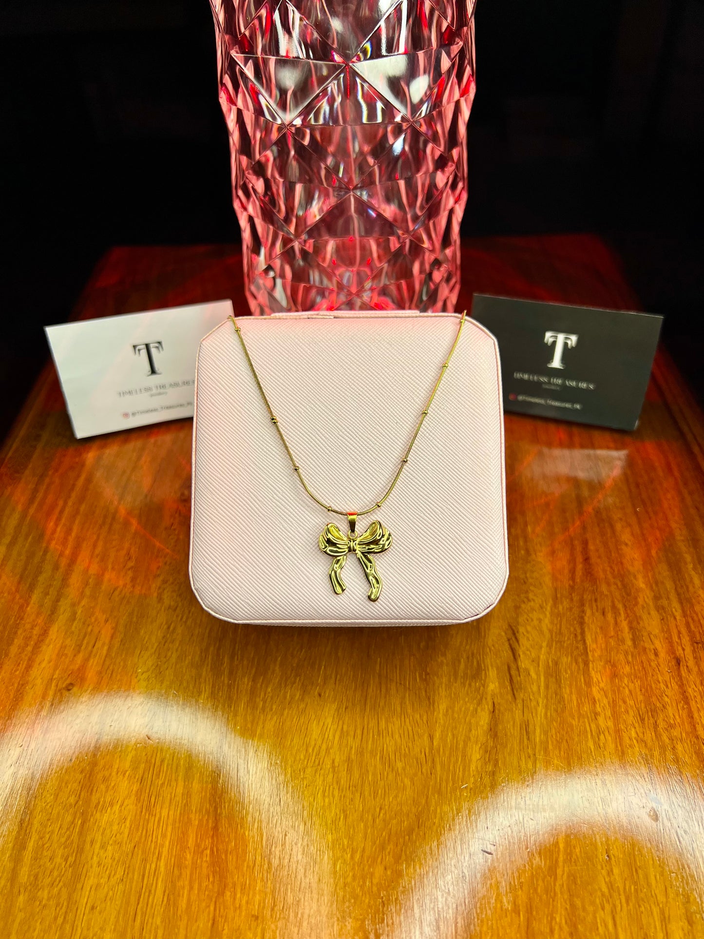 Premium Quality Stainless Steel 18k Luxury Bow Gold Necklace