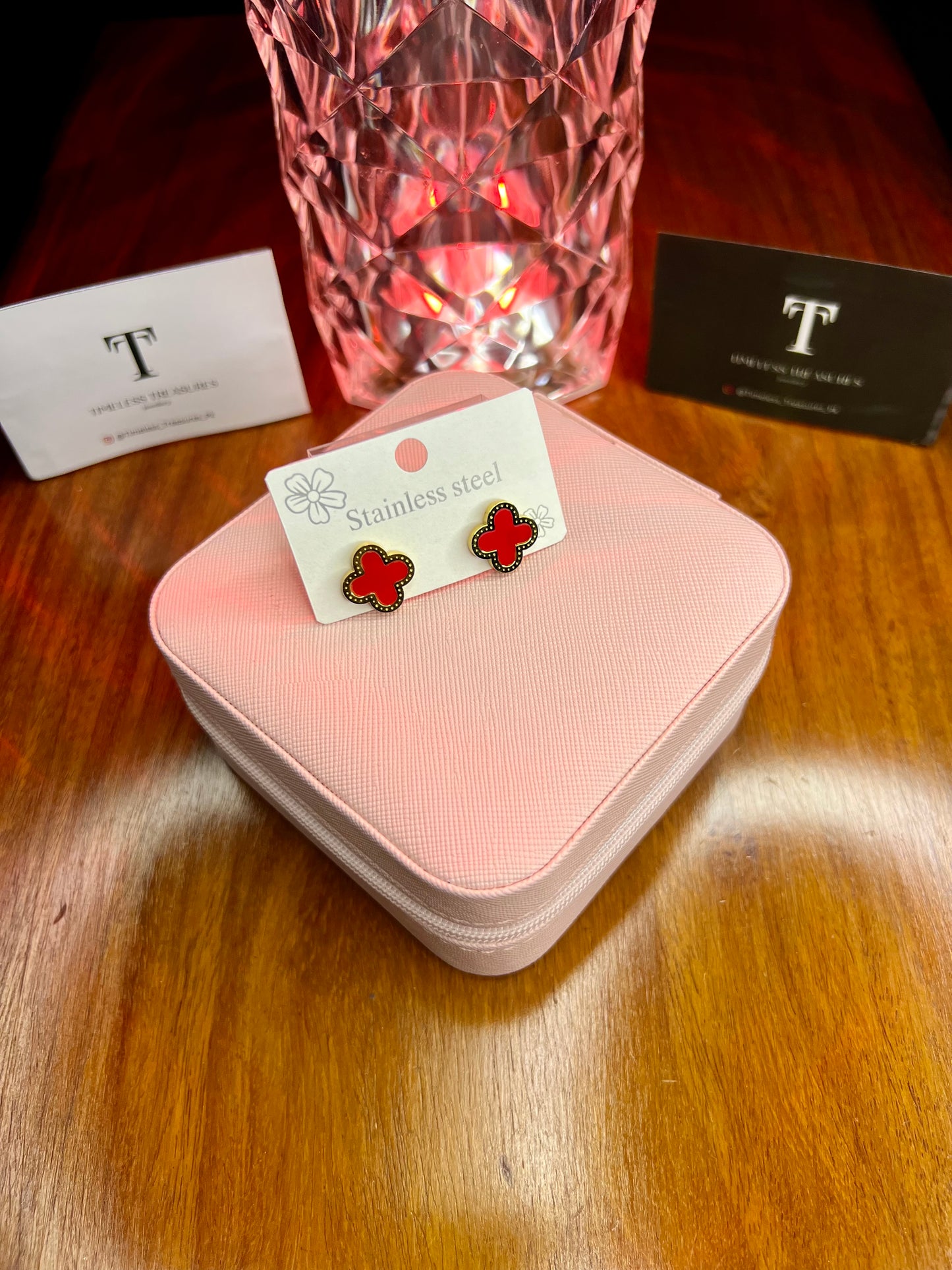 Premium Quality Stainless Steel 18k Red Clover EarStuds