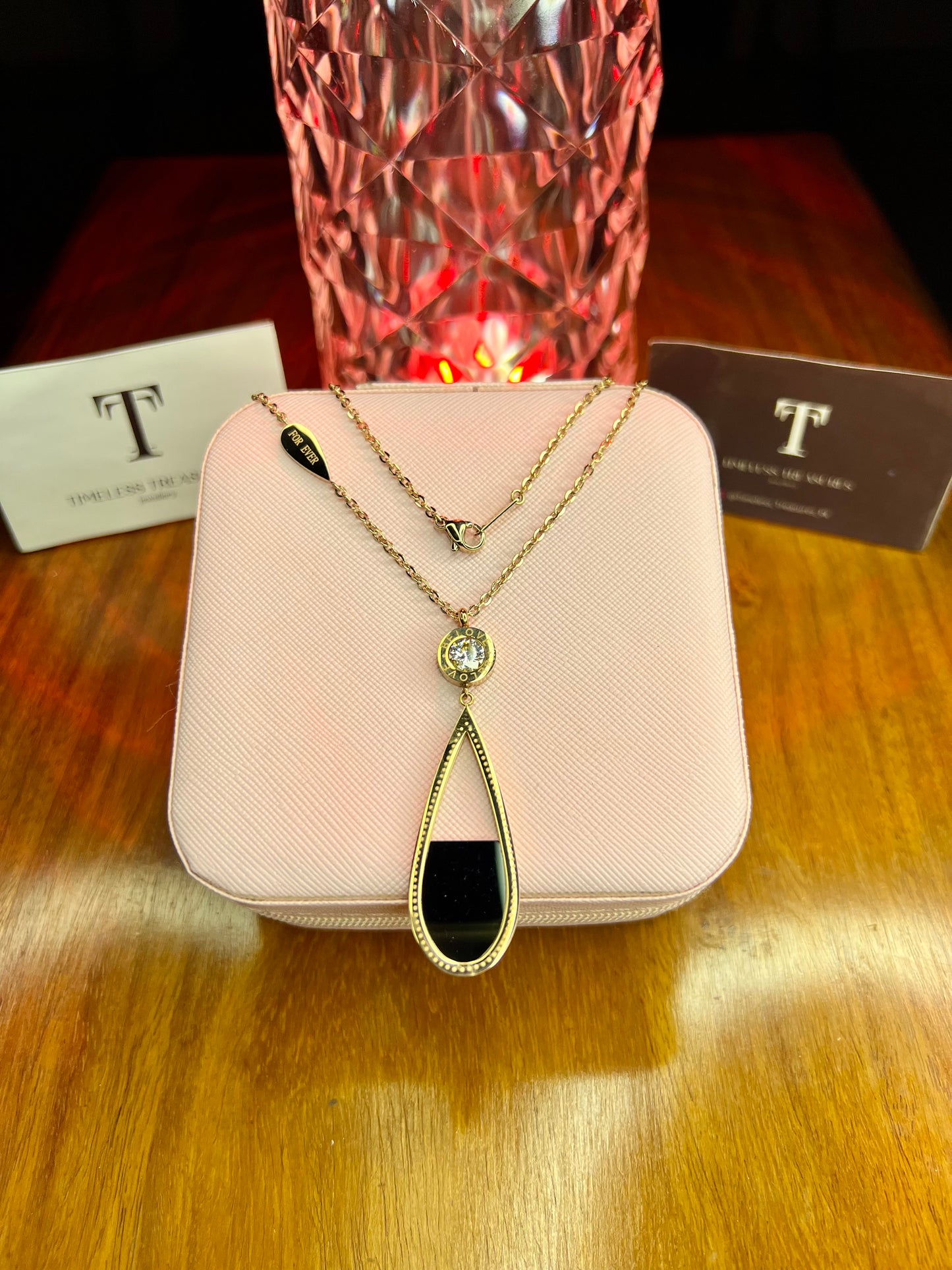 Premium Quality Stainless Steel 18k Drop Stone Necklace