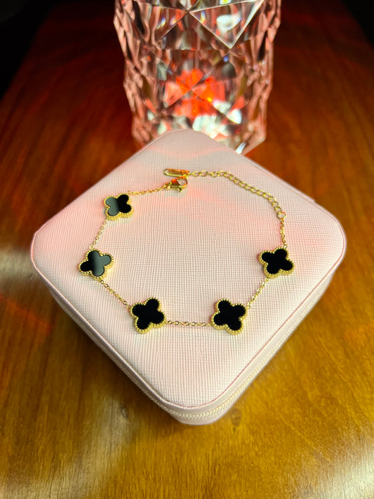 Premium Quality Stainless Steel 18k Black Clover 5 Motifs Bracelet