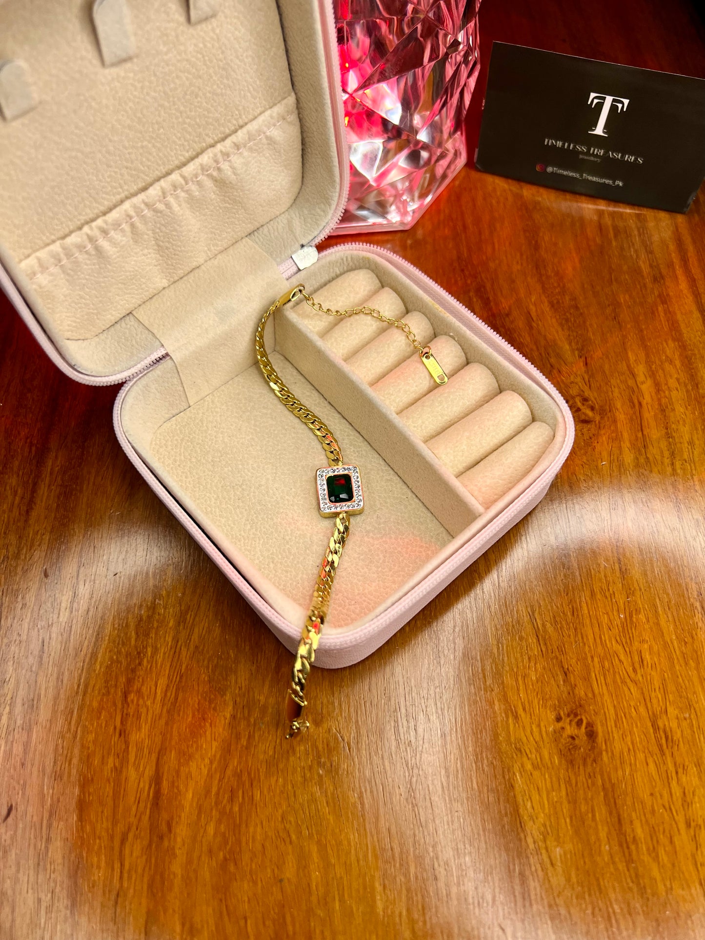 Premium Quality Stainless Steel 18k Green Stone Bracelet