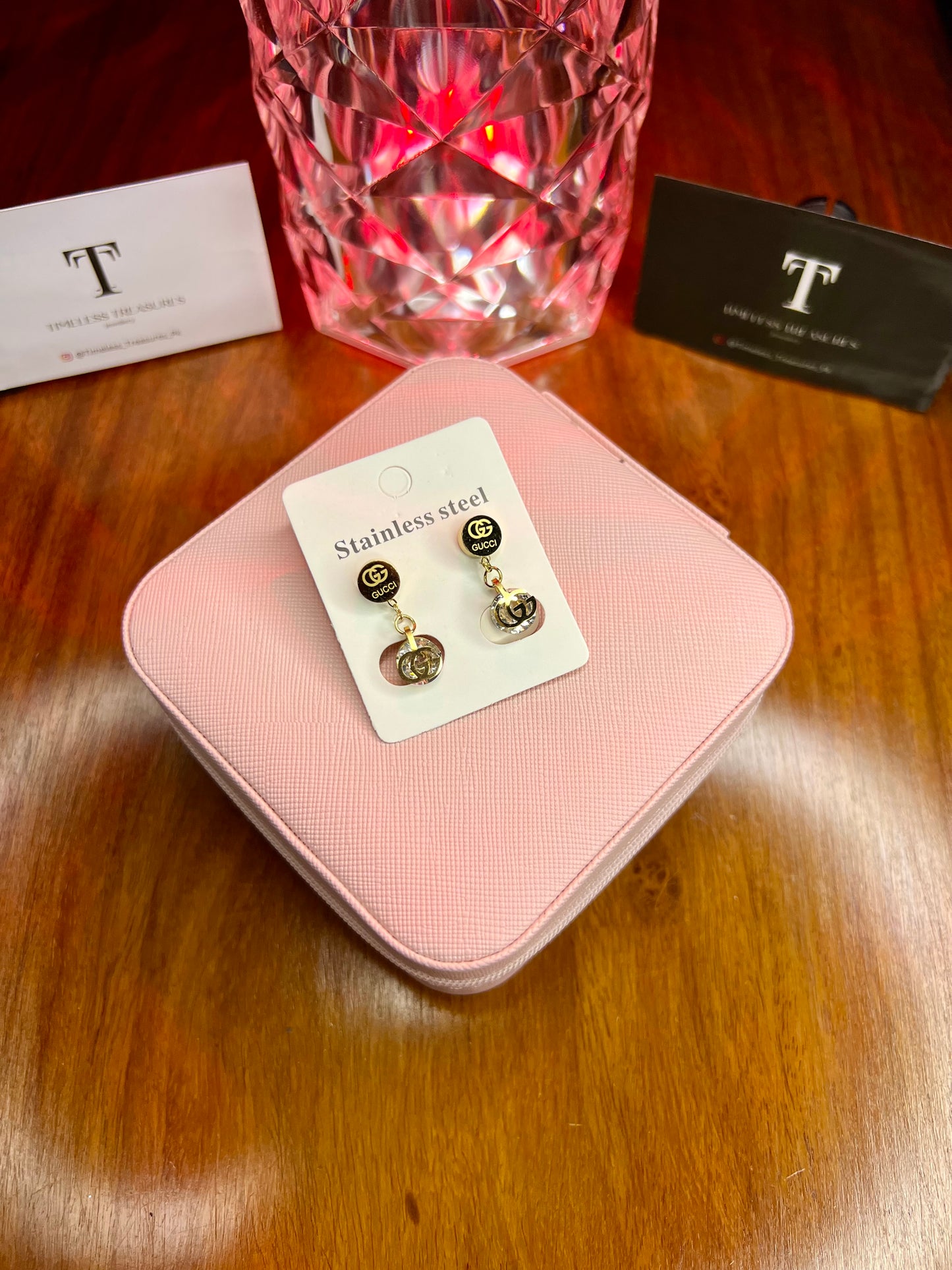 Premium Quality Stainless Steel 18k Gucci Drop Stone Earrings