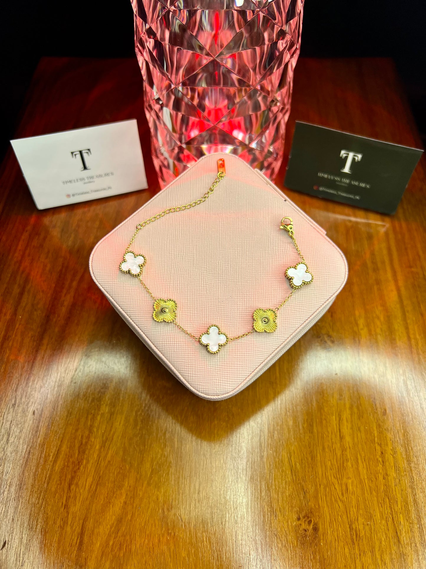 Premium Quality Stainless Steel 18k Gold and White Clover Bracelet