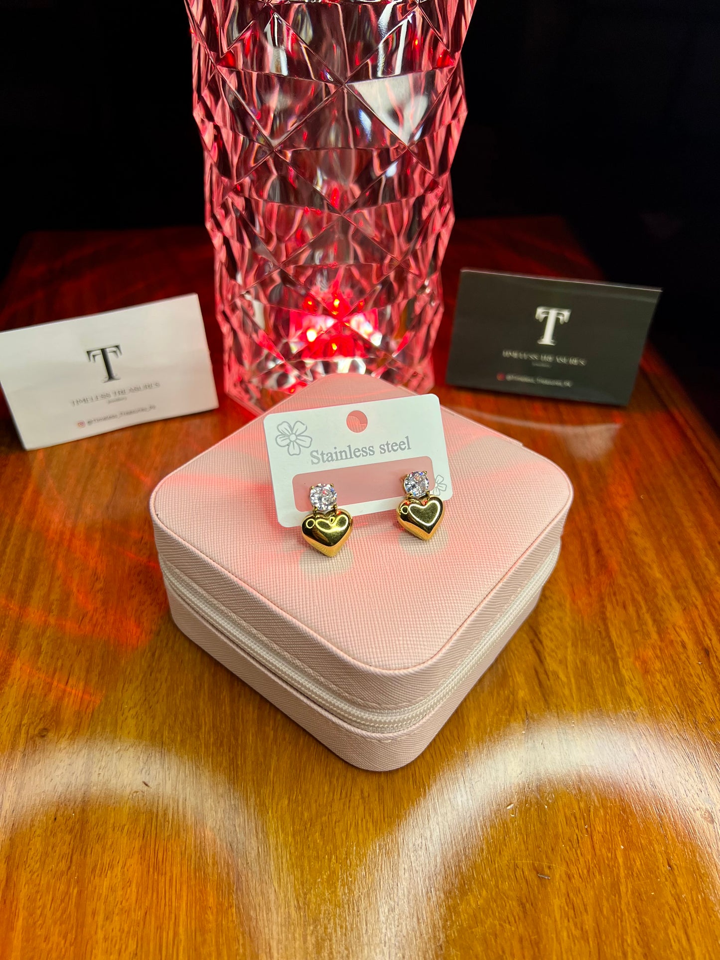 Premium Quality Stainless Steel 18k Stone Heart EarStuds