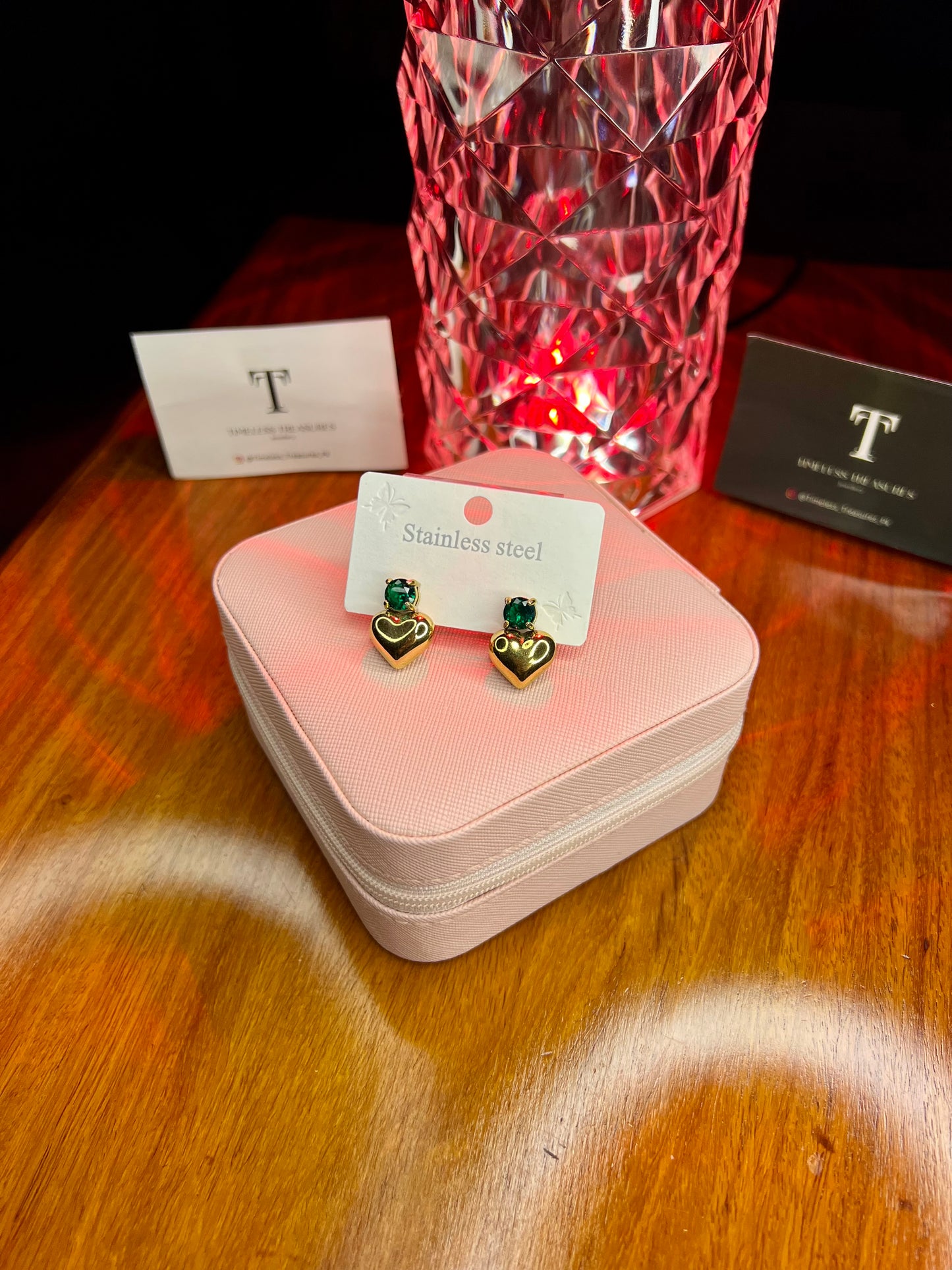 Premium Quality Stainless Steel 18k Emerald Heart EarStuds