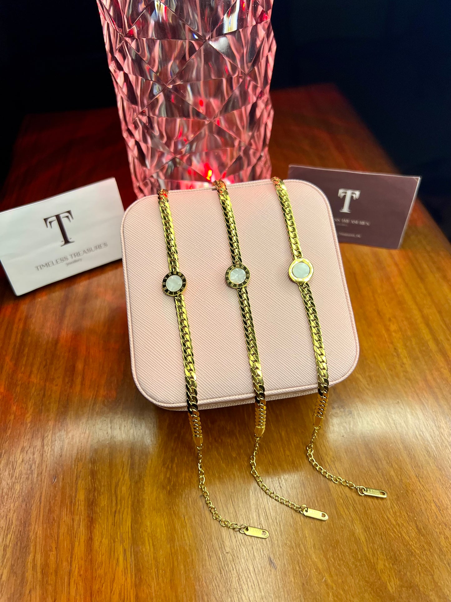 Premium Quality Stainless Steel 18k Roman White Enamel Chain Bracelet