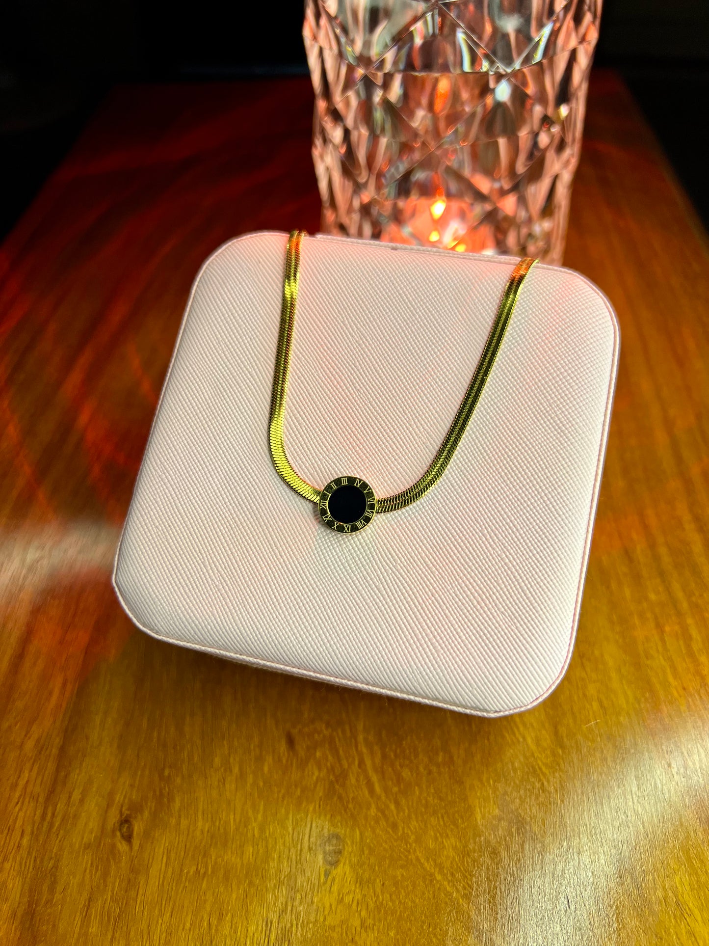 Premium Quality Stainless Steel 18k Snake Chain Roman Black Tag Necklace