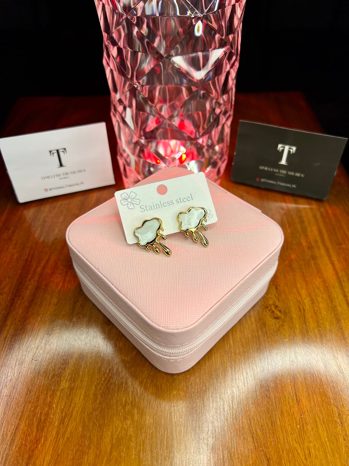 Premium Quality Stainless Steel 18k Luxury White Enamel Earrings