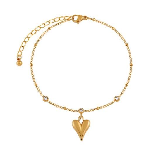Premium Quality Stainless Steel 18k Gold Heart Stone Bracelet