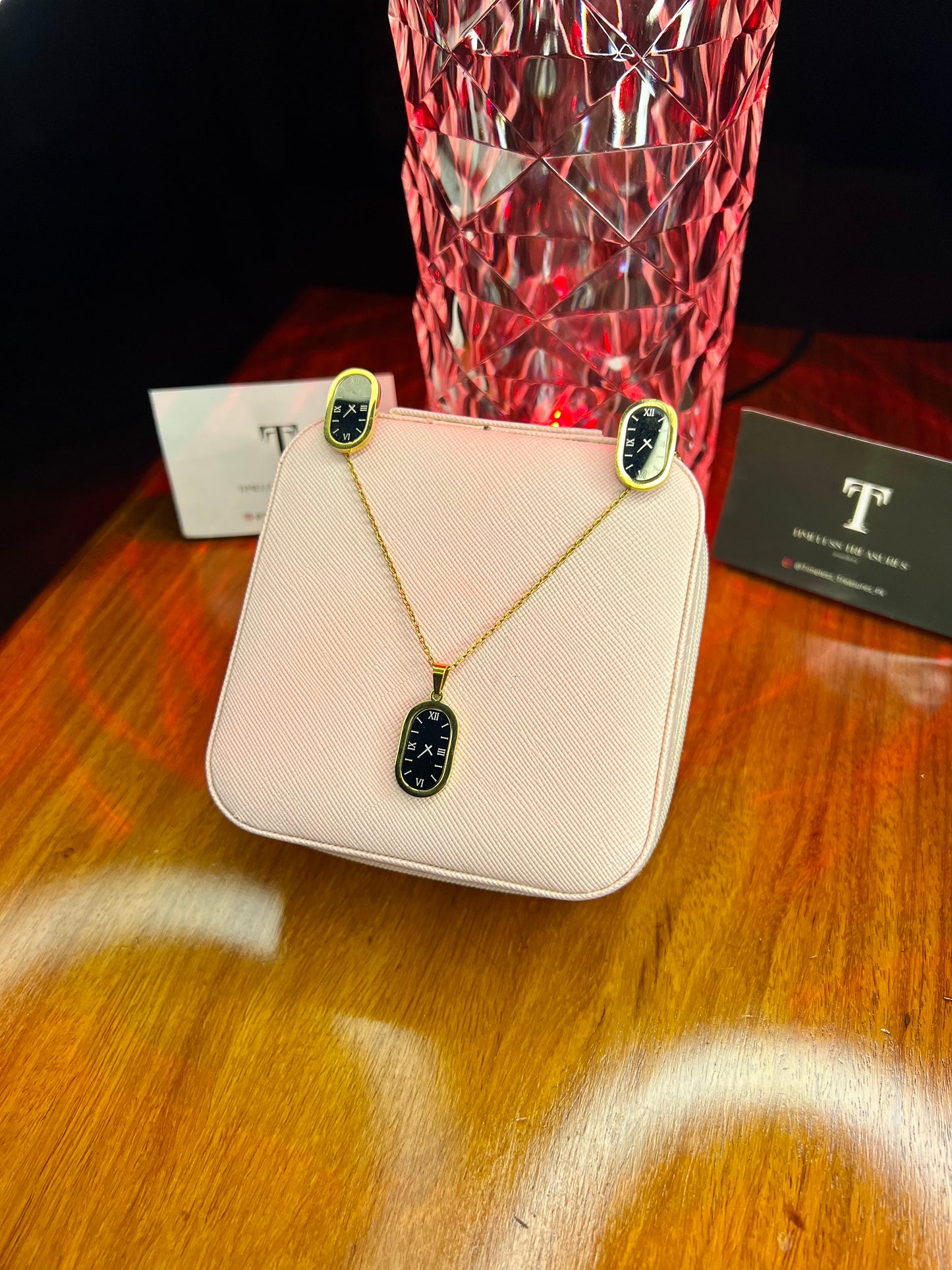 Premium Quality Stainless Steel 18k Timeless Watch Necklace Earring set