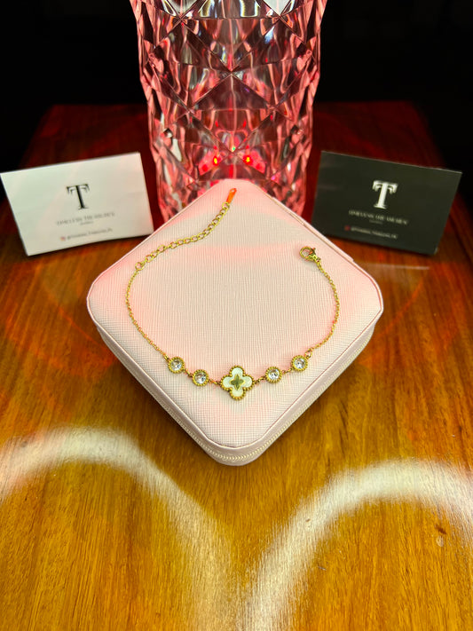 Premium Quality Stainless Steel 18k Zircon Clover Chain Bracelet