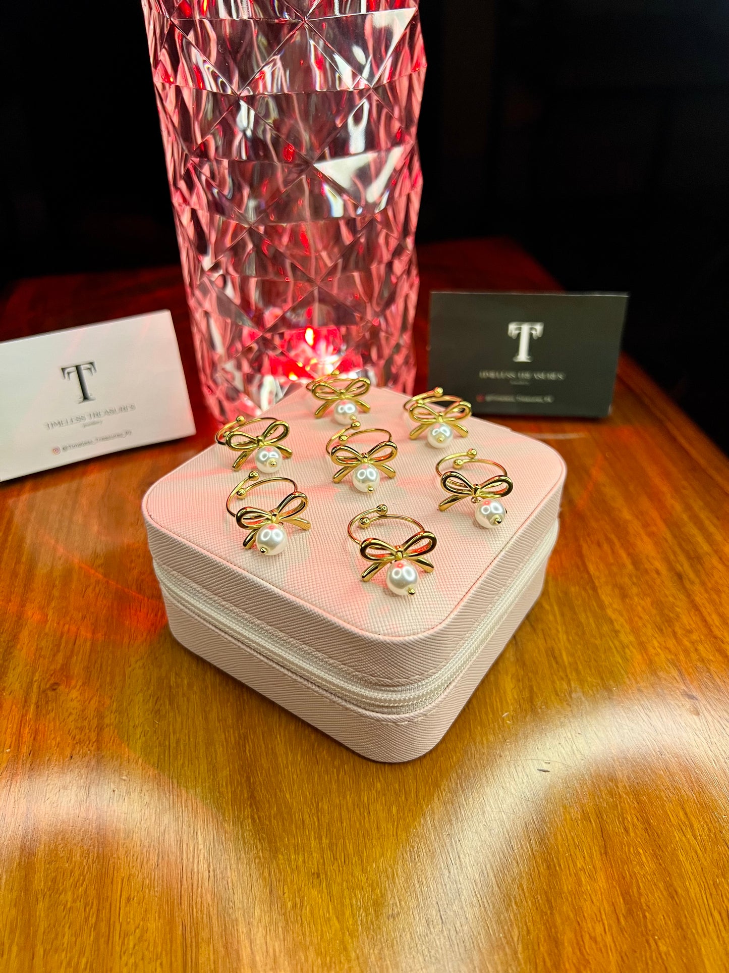 Premium Quality Stainless Steel 18k Pearl Bow Gold Ring