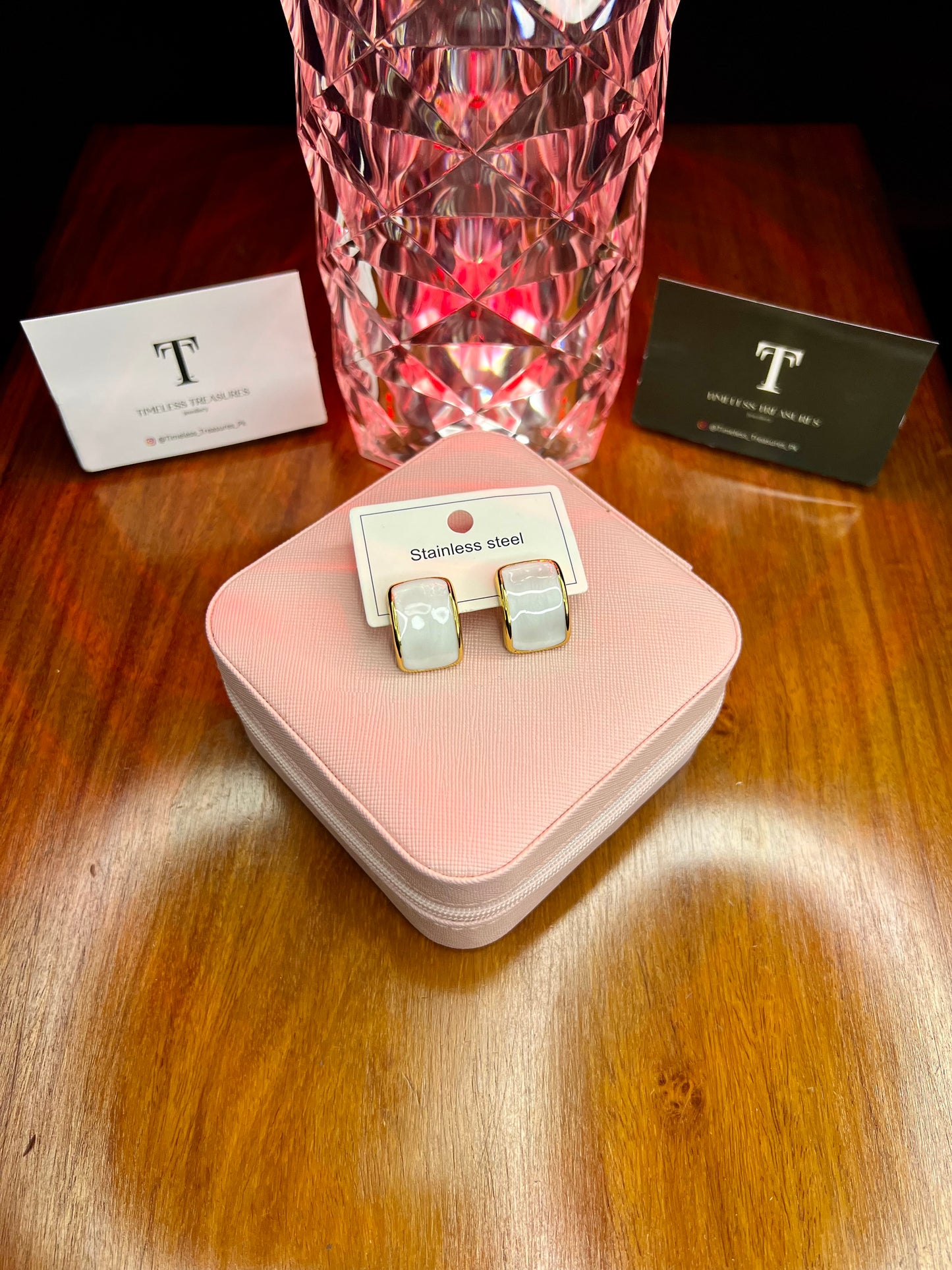 Premium Quality Stainless Steel 18k White Enamel EarStuds