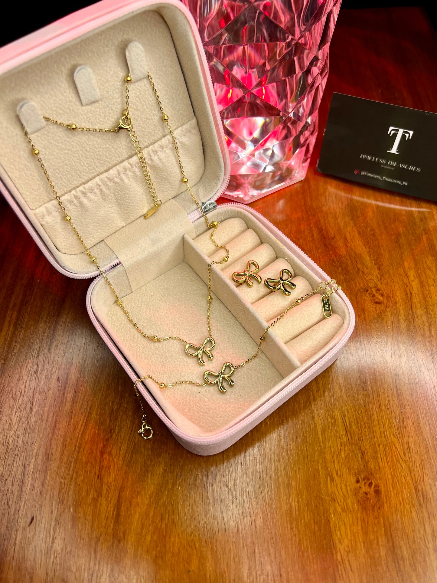 Premium Quality Stainless Steel 18k Bow Design 3pc Set