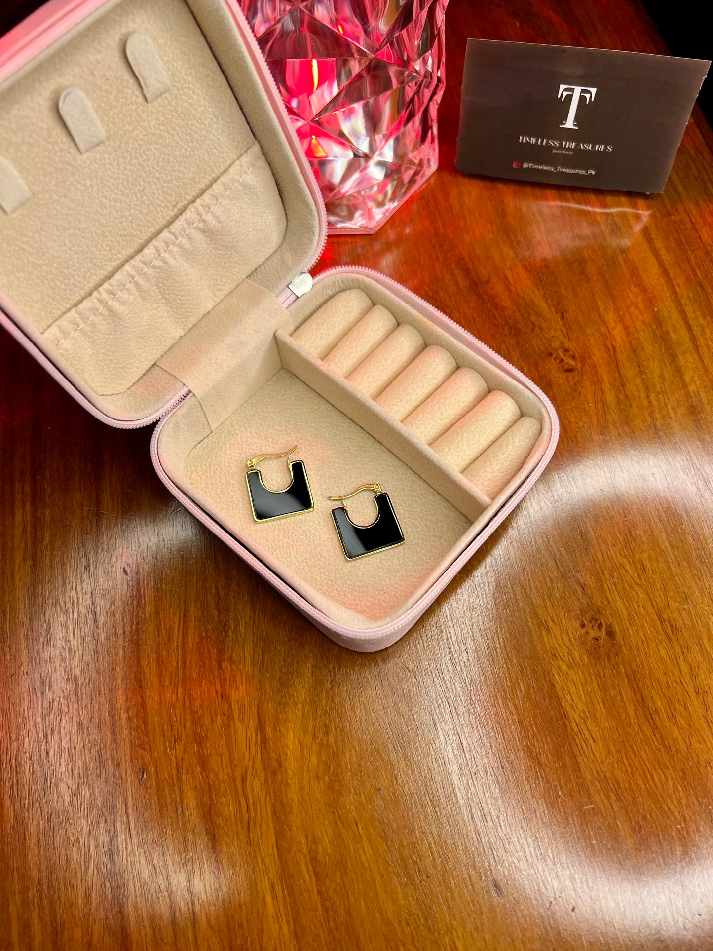 Premium Quality Stainless Steel 18k Black Square Enamel Earrings