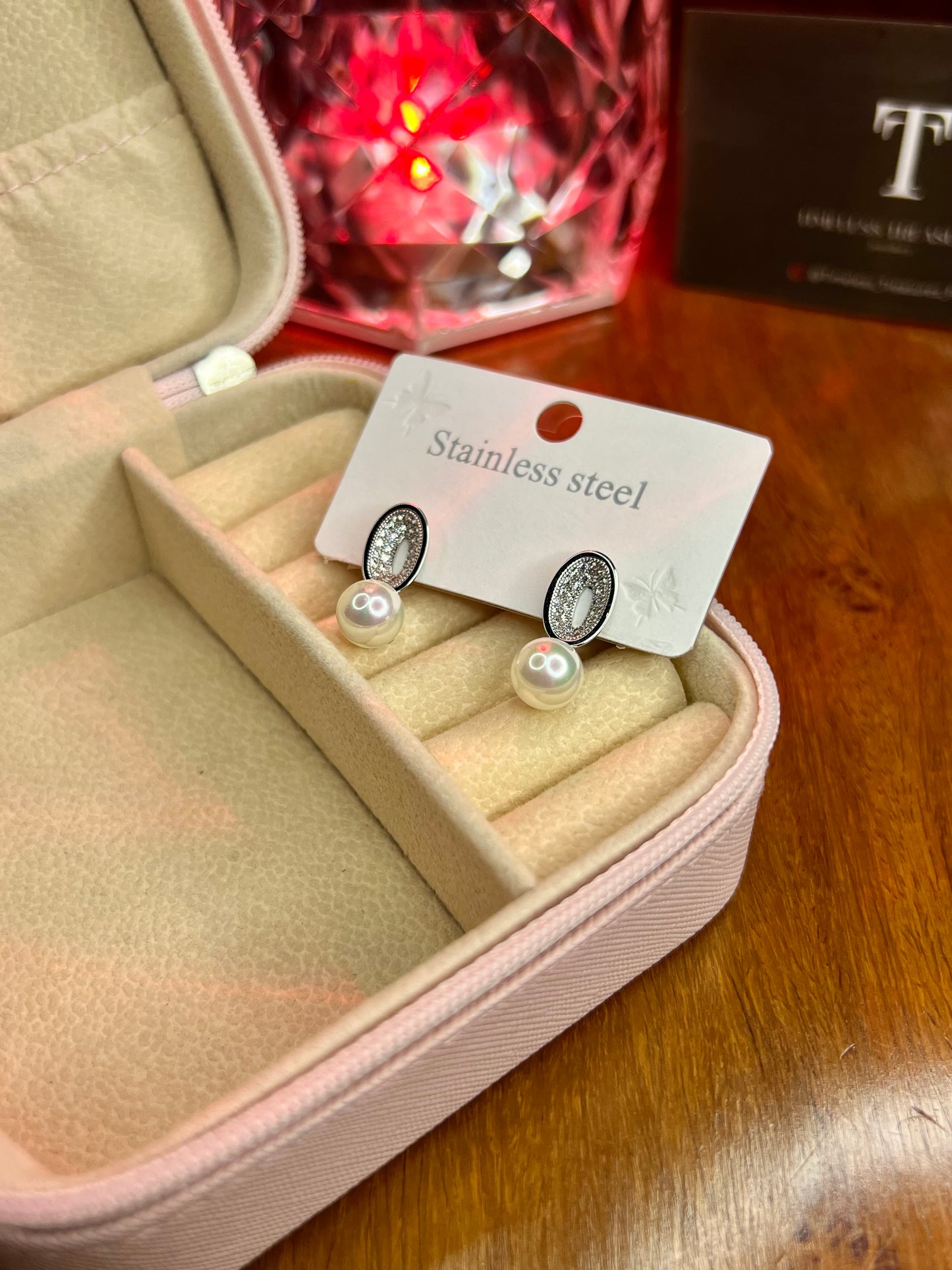 Premium Quality Stainless Steel 18k Pearl Drop Stone EarStuds