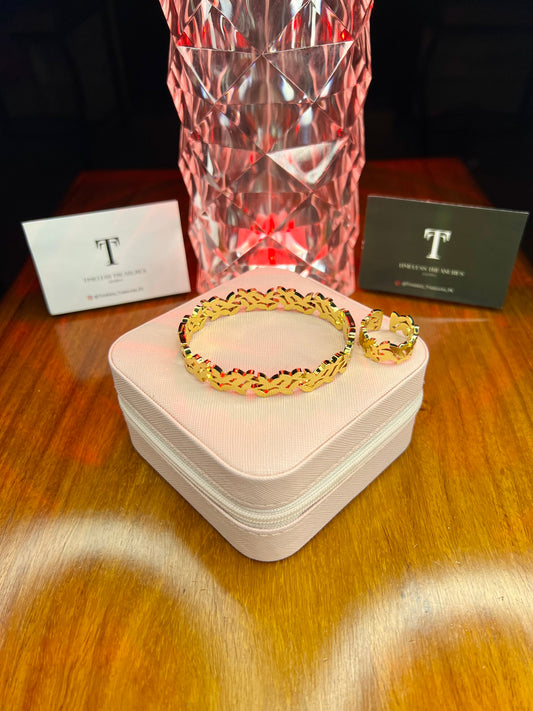 Premium Quality Stainless Steel 18k Branco Handcuff and Ring Set