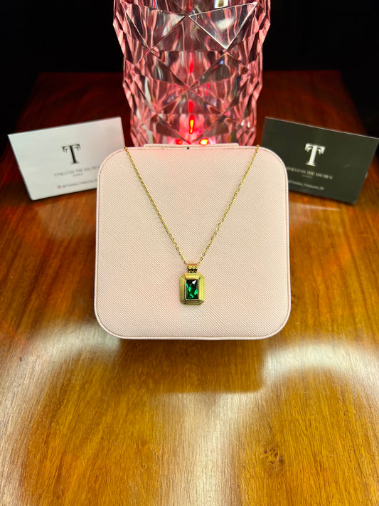 Premium Quality Stainless Steel 18k Green Stone Luxury Necklace