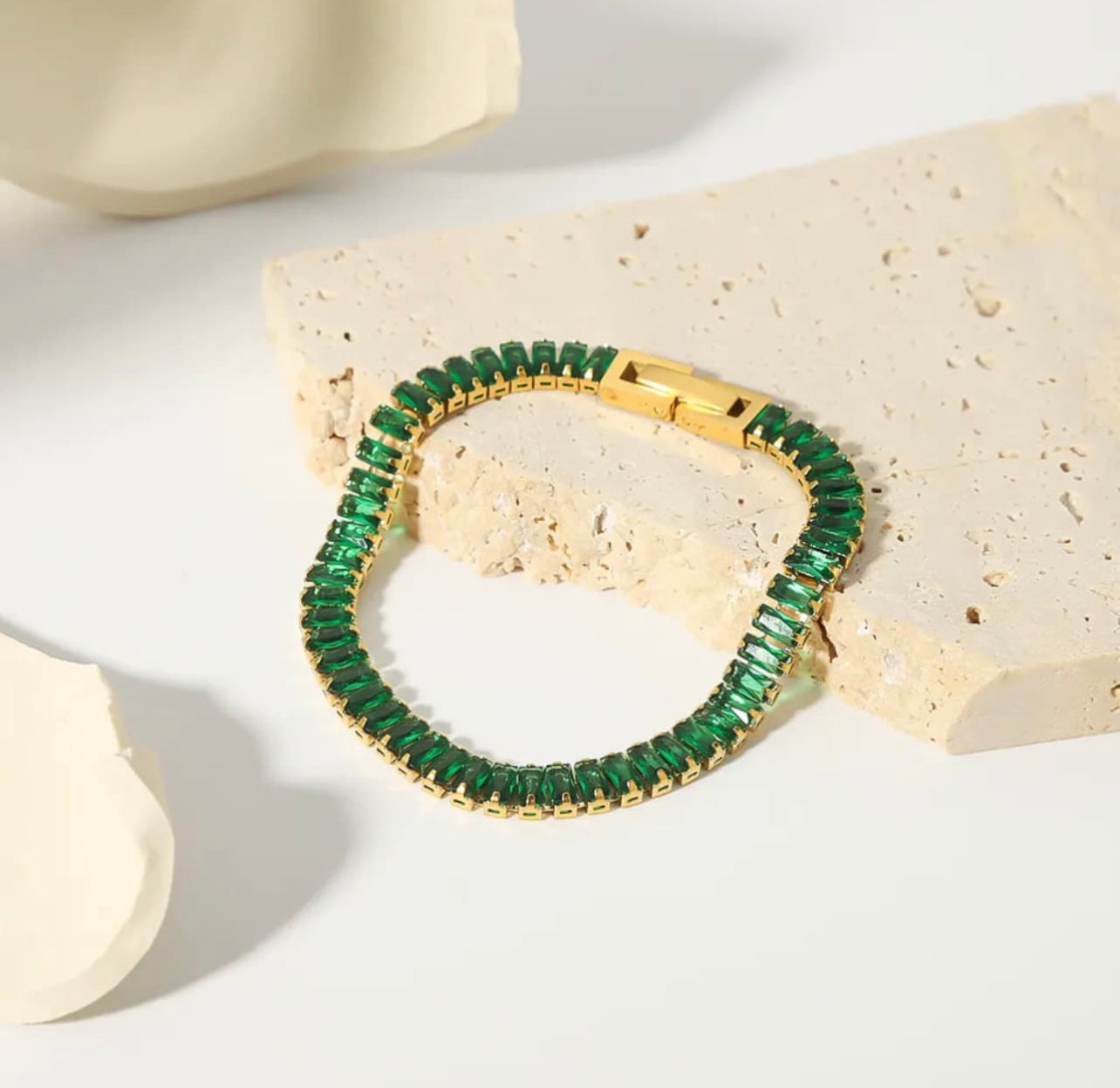 Premium Quality Stainless Steel 18k Green Stone Tennis Bracelet