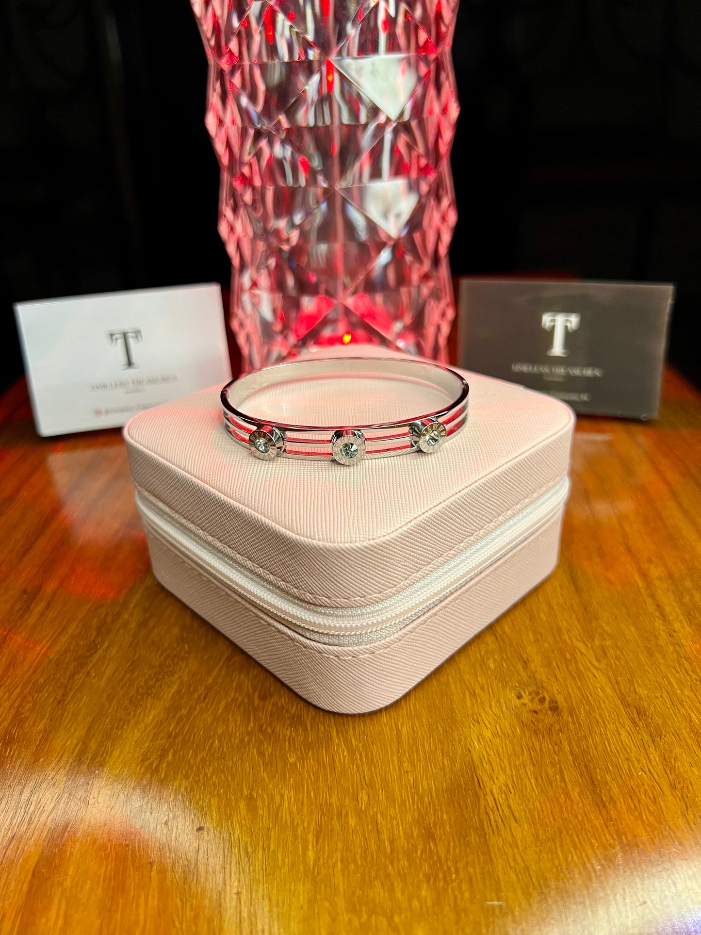 Premium Quality Stainless Steel 18k Roman Tri Stone Silver Handcuff