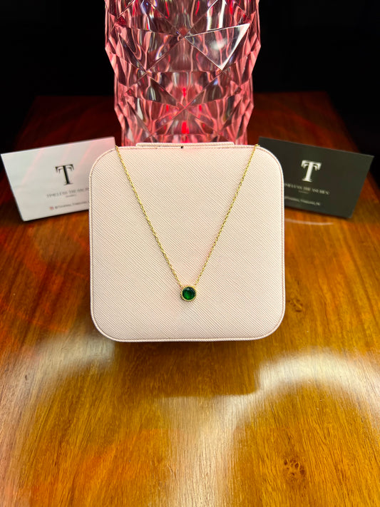 Premium Quality Stainless Steel 18k Green Stone Necklace