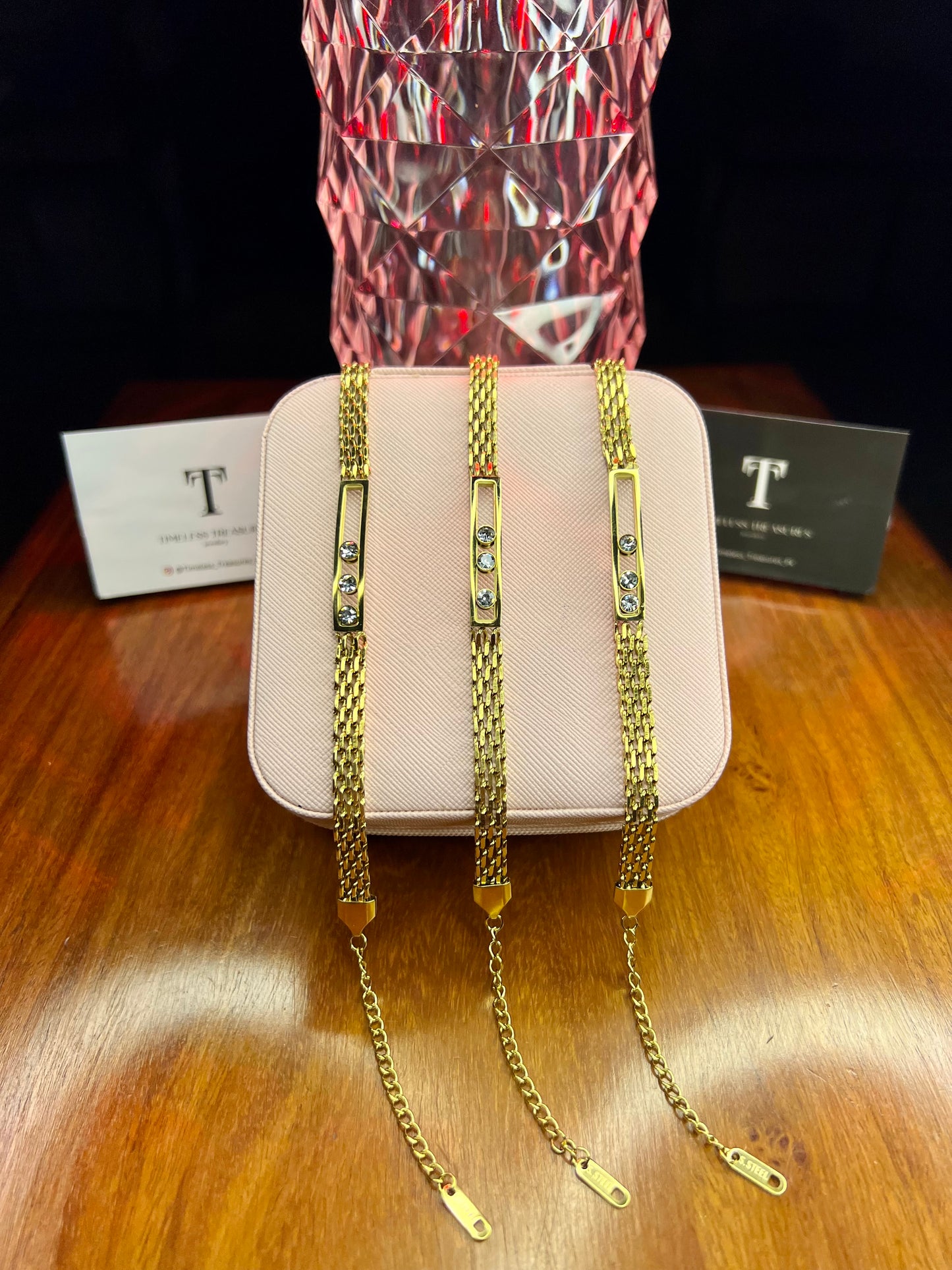 Premium Quality Stainless Steel 18k Stone Mesh Bracelet