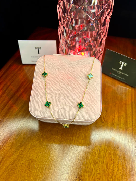 Premium Quality Stainless Steel 18k Green Clover 5 Motifs Bracelet