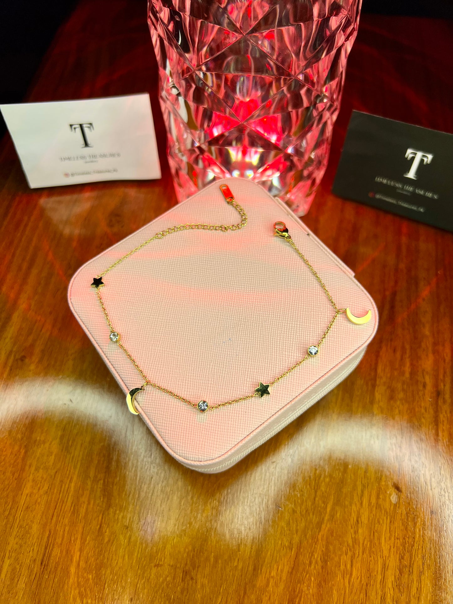 Premium Quality Stainless Steel 18k Moon Star Stone Anklet