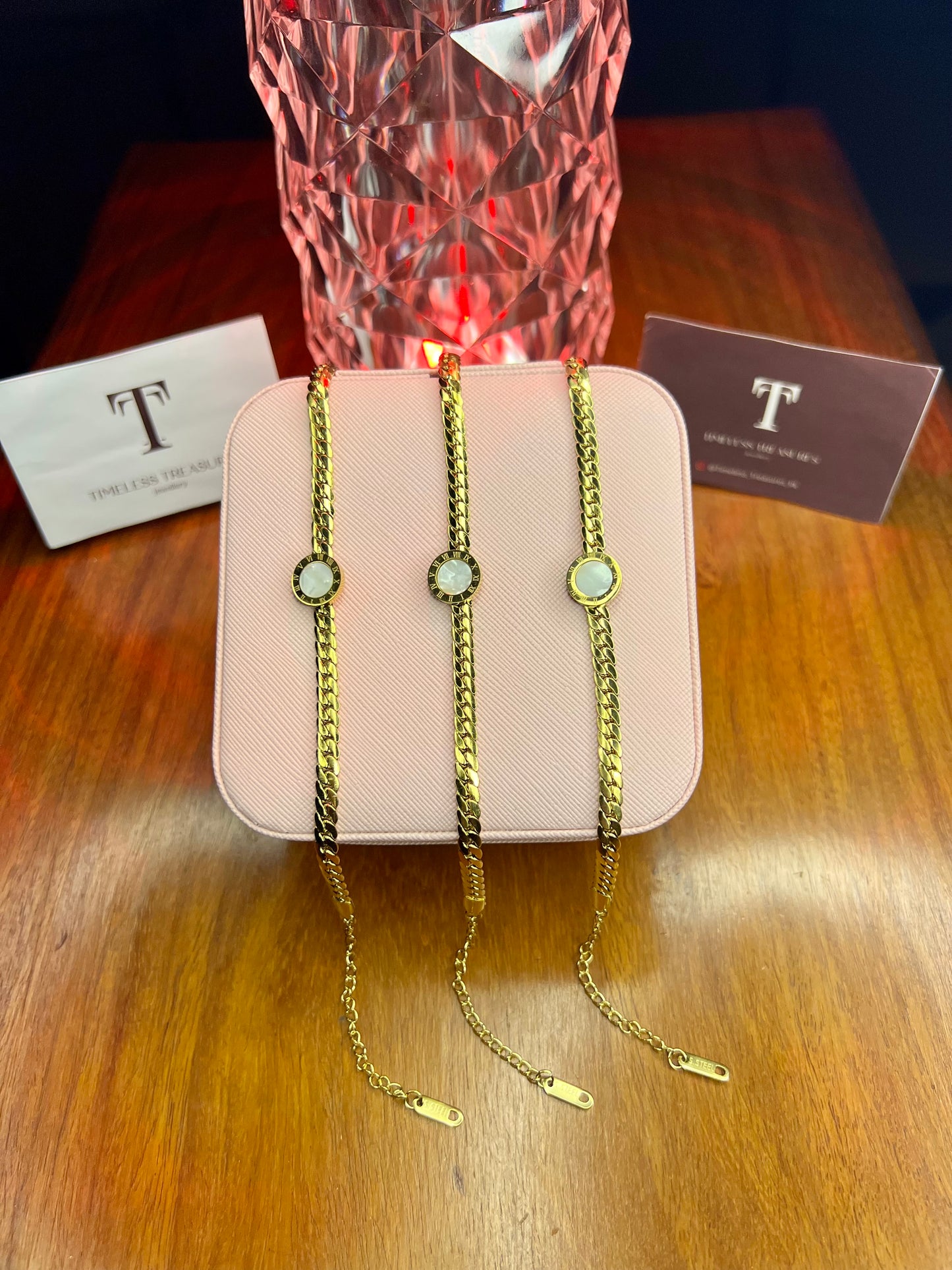 Premium Quality Stainless Steel 18k Roman White Enamel Chain Bracelet