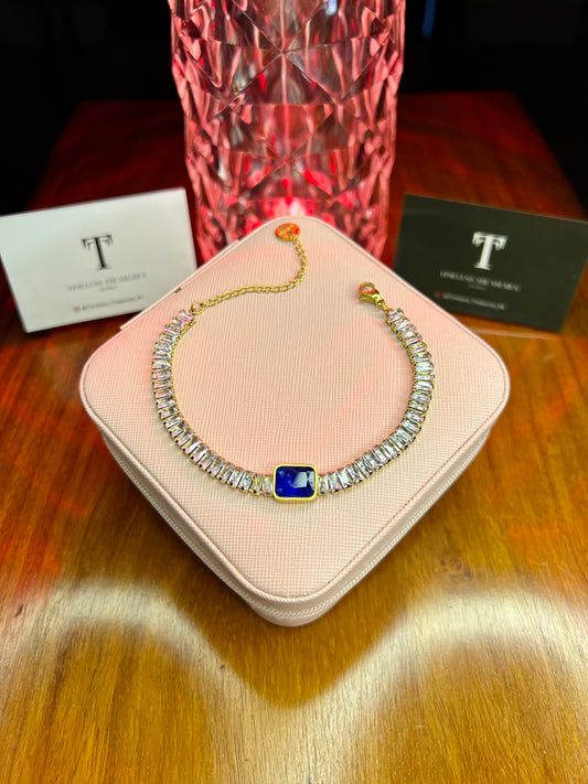 Premium Quality Stainless Steel 18k Blue Stone Tennis Bracelet