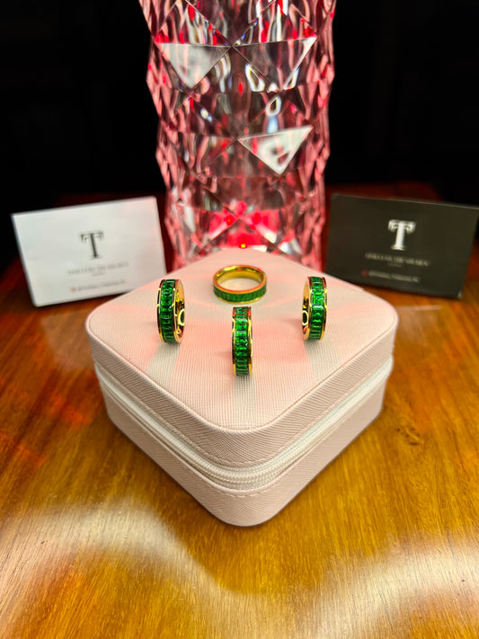 Premium Quality Stainless Steel 18k Green Stone Luxury Ring