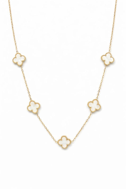 Premium Quality Stainless Steel 18k White Clover 5 Motifs Necklace
