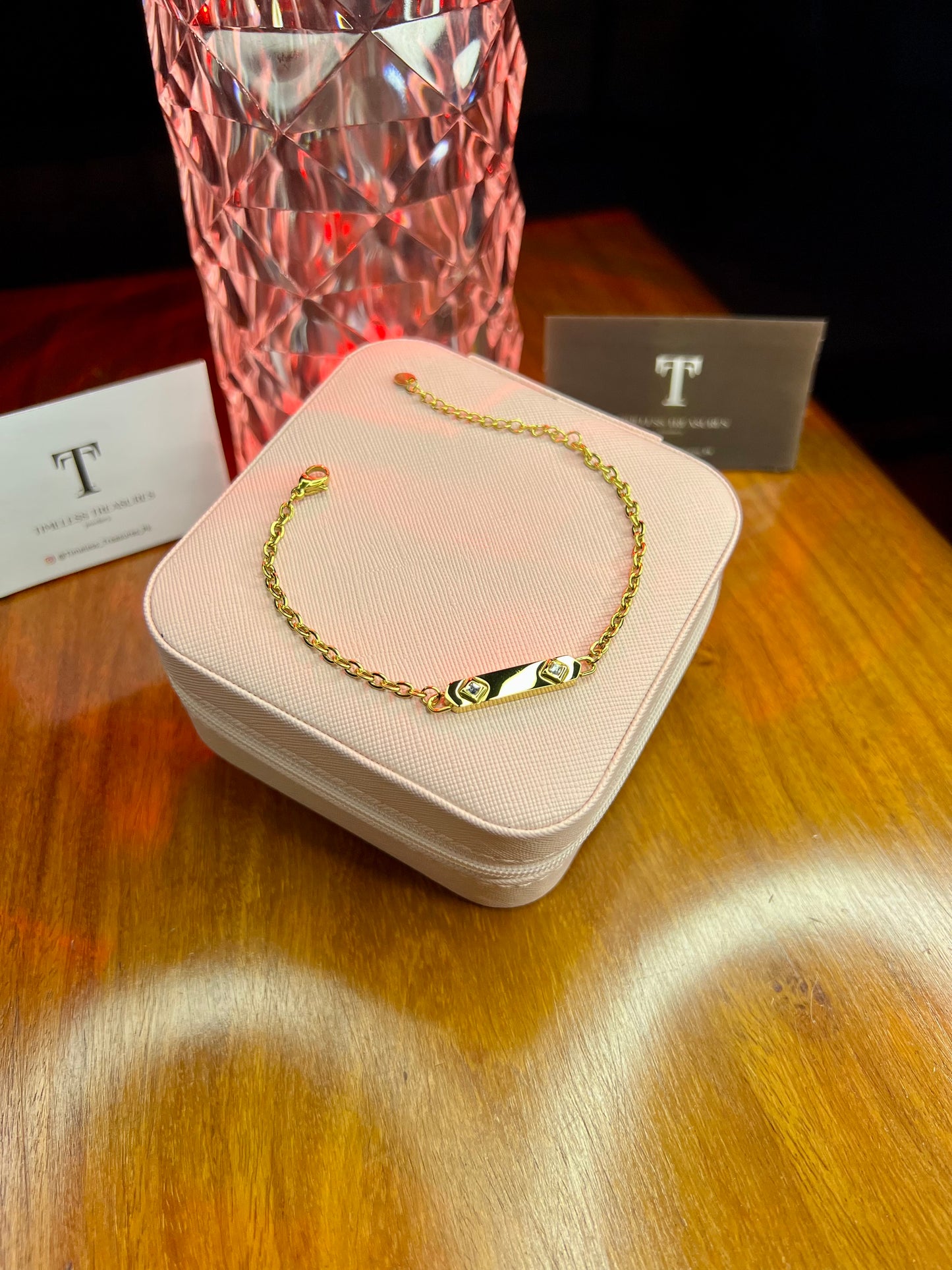 Premium Quality Stainless Steel 18k Gold Stone Bracelet