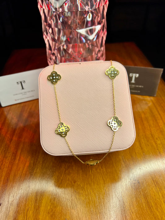 Premium Quality Stainless Steel 18k Gold Clover Stone Necklace