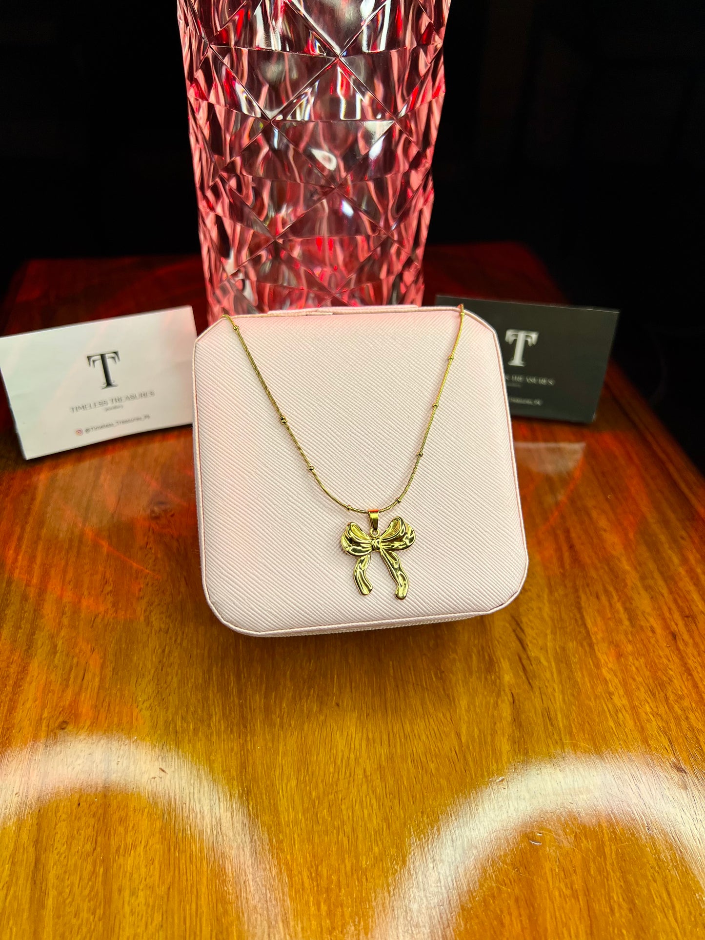 Premium Quality Stainless Steel 18k Luxury Bow Gold Necklace