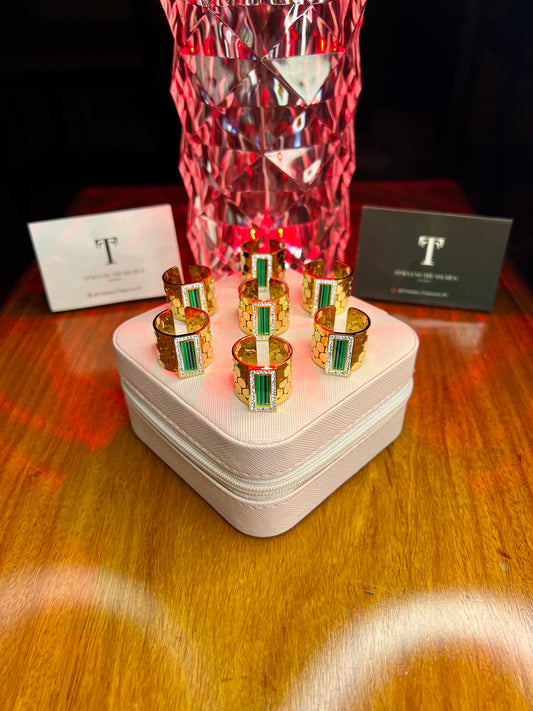 Premium Quality Stainless Steel 18k Green Enamel Hexagon Ring