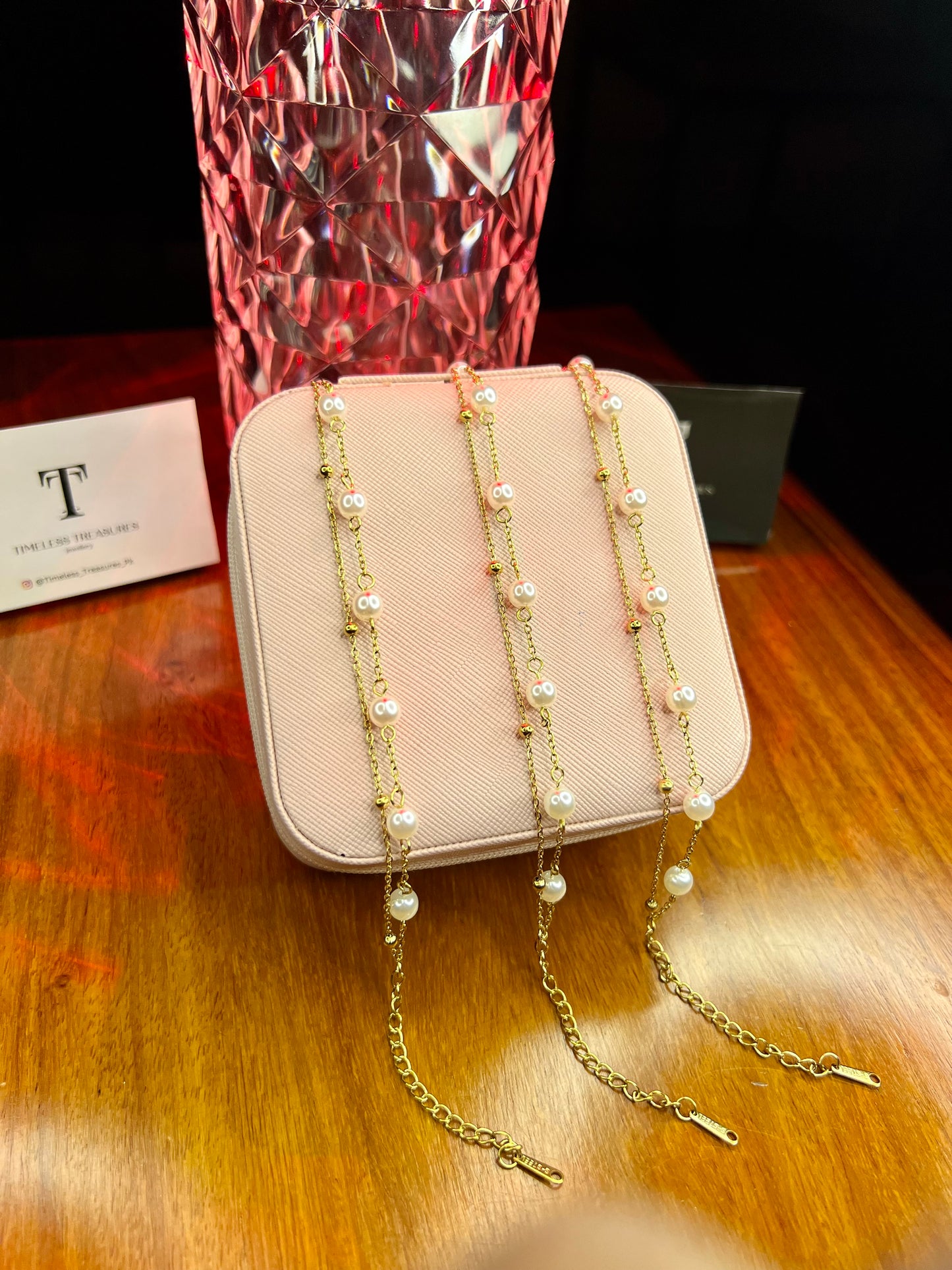 Premium Quality Stainless Steel 18k Double Chain Pearl Bracelet