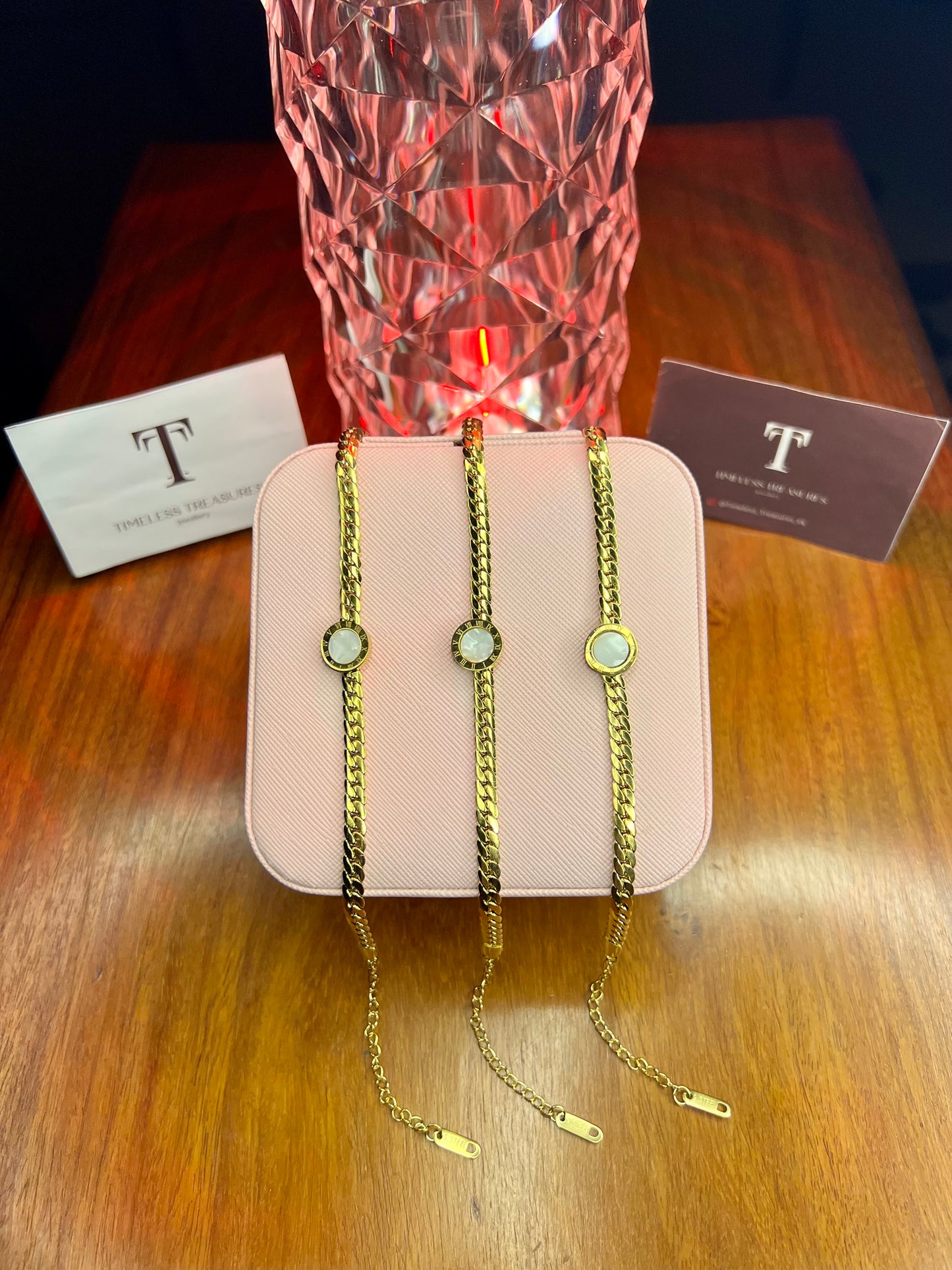 Premium Quality Stainless Steel 18k Roman White Enamel Chain Bracelet