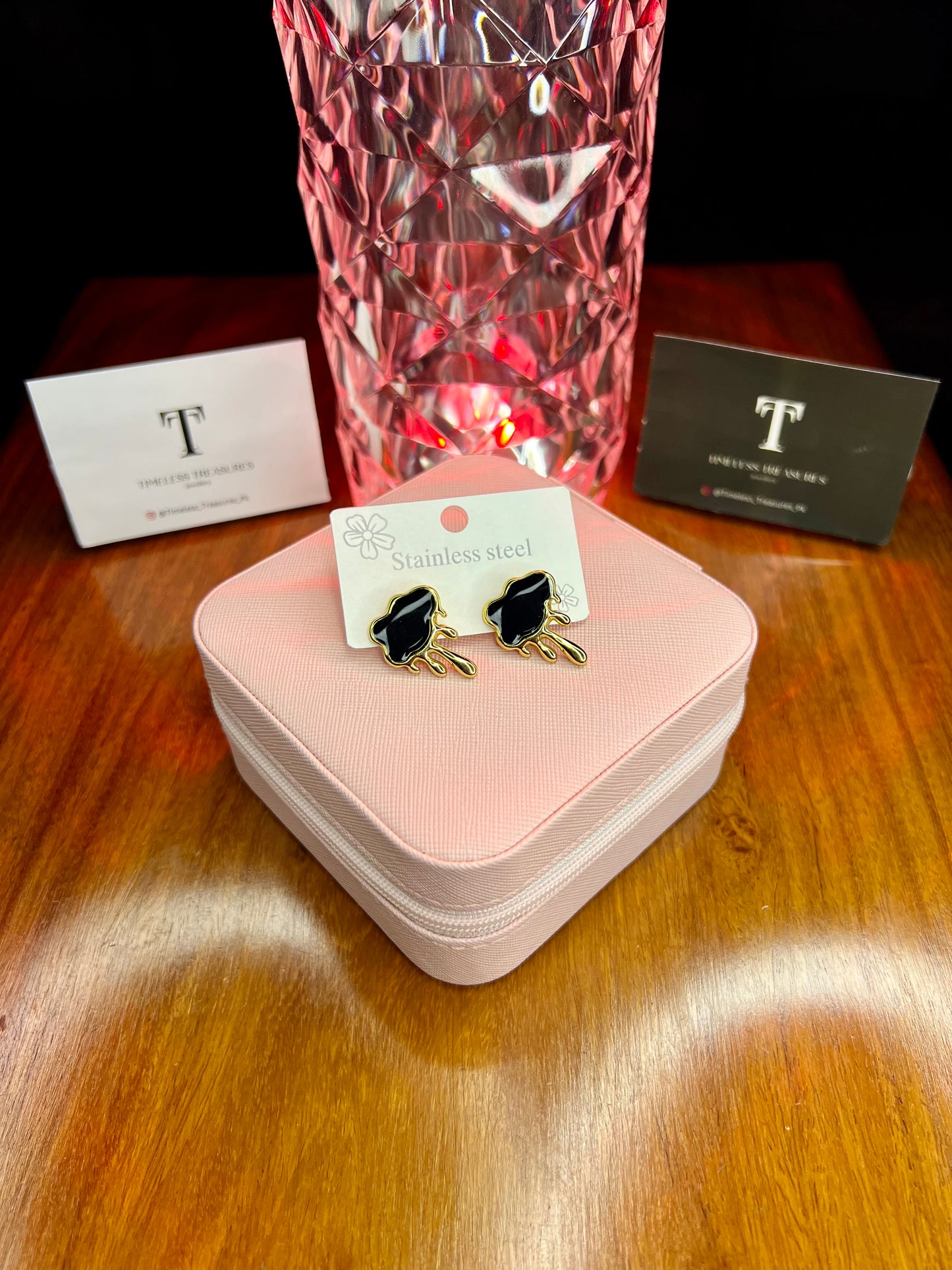 Premium Quality Stainless Steel 18k Black Enamel Earrings