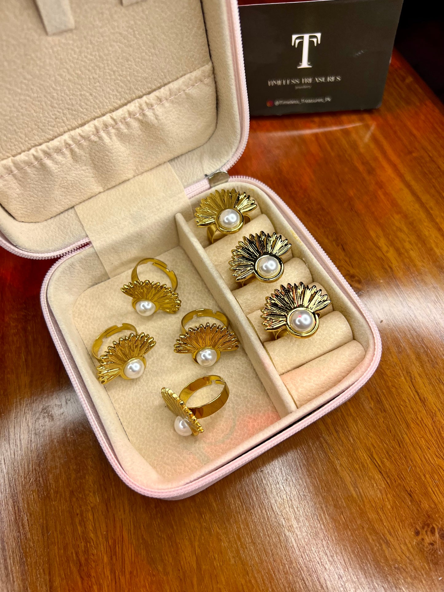 Premium Quality Stainless Steel 18k Pearl Feather Ring