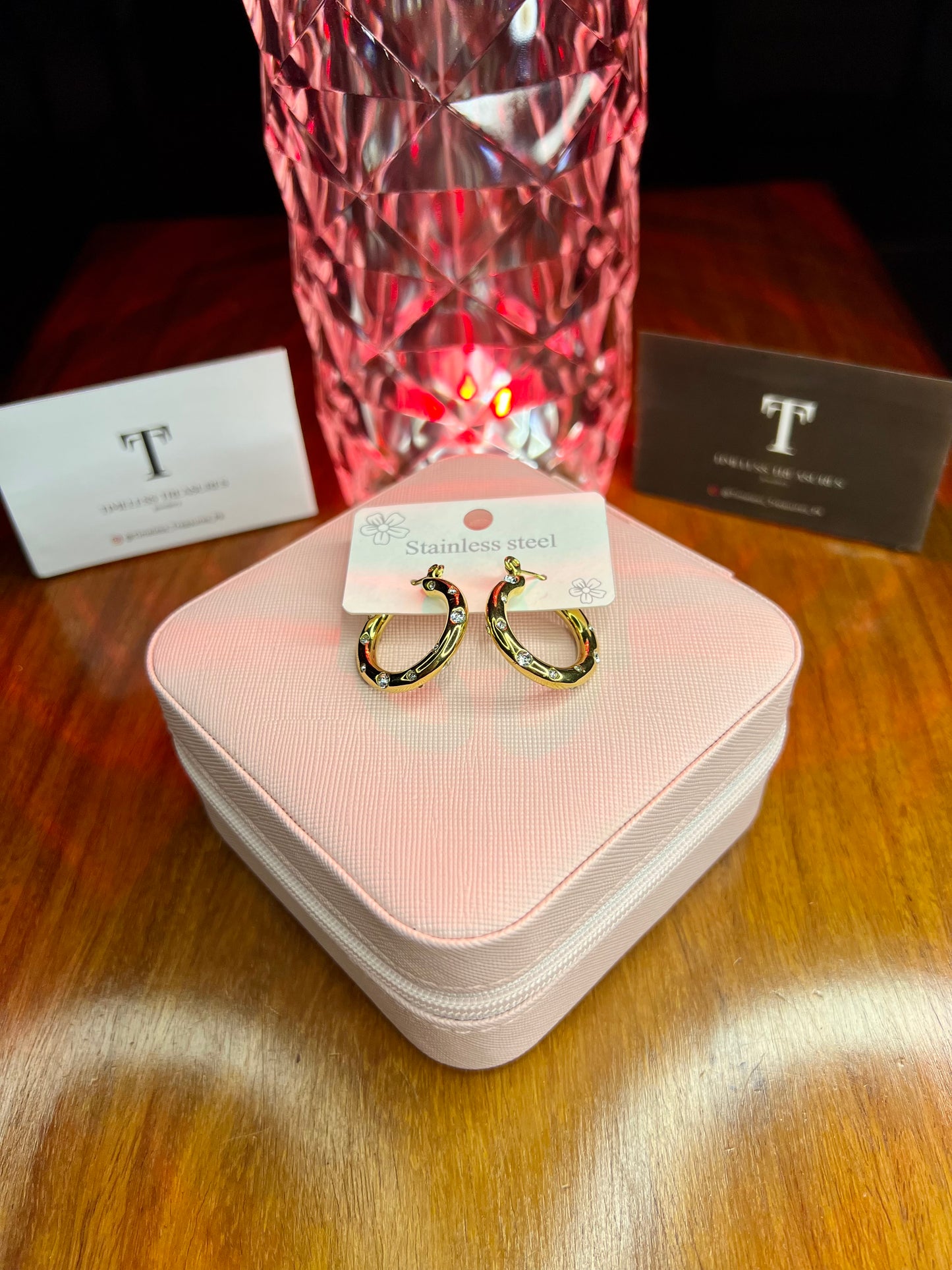 Premium Quality Stainless Steel 18k Stone Studded Luxury Earrings