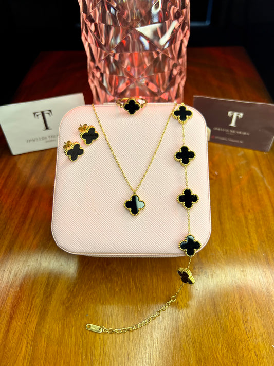 Premium Quality Stainless Steel 18k Black Clover 3pc Set