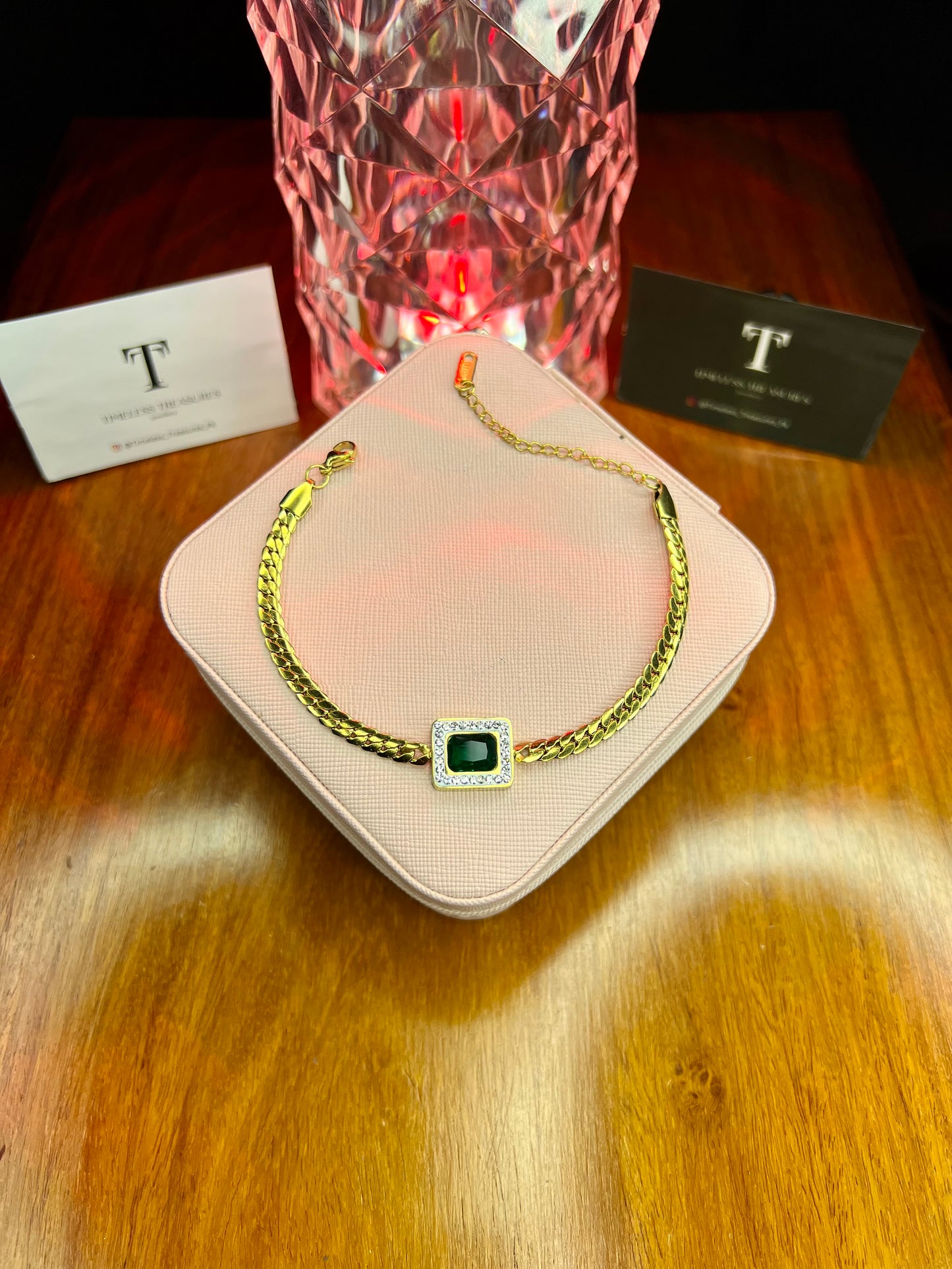 Premium Quality Stainless Steel 18k Green Stone Bracelet