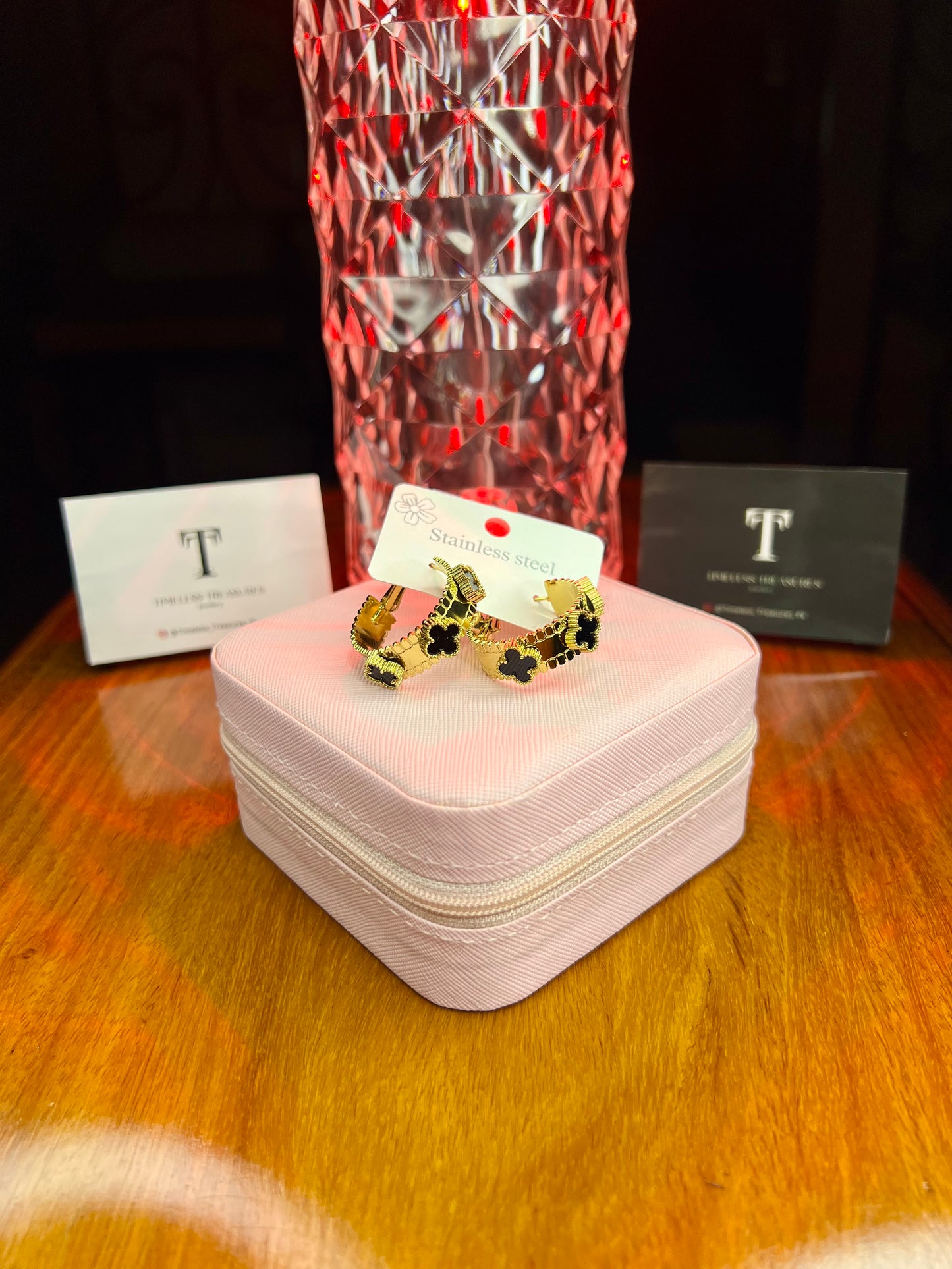 Premium Quality Stainless Steel 18k Black Clover Luxury Earrings